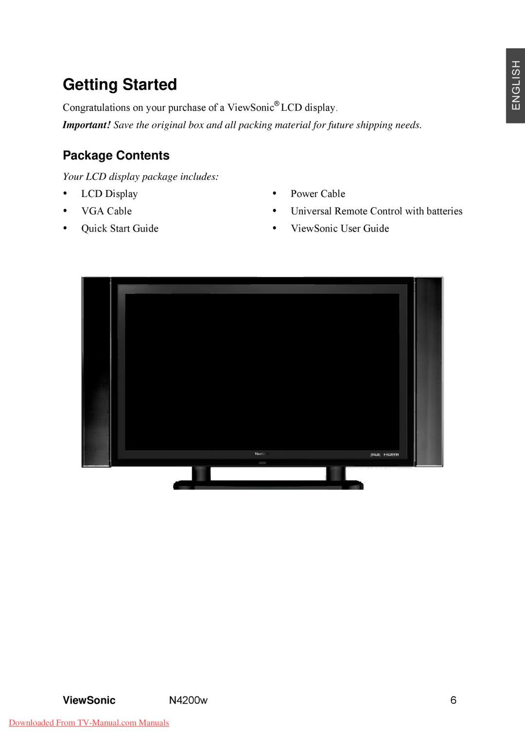 ViewSonic VS10945-M manual Getting Started, Package Contents 