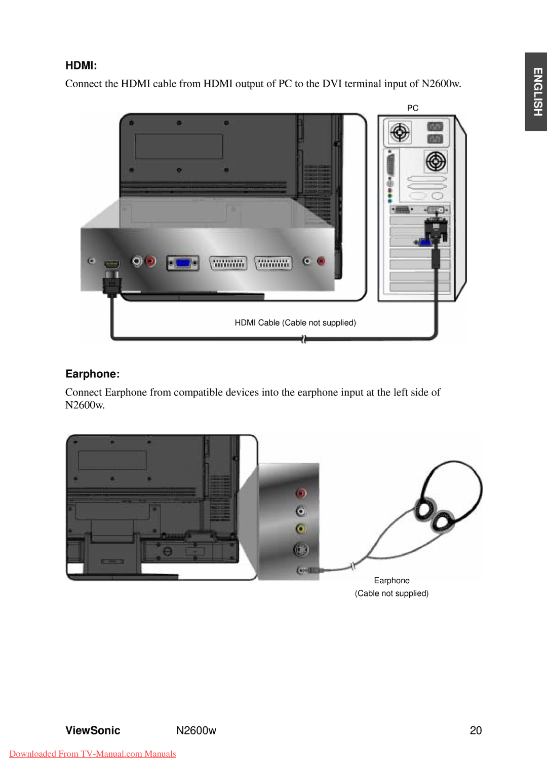 ViewSonic VS10946-1E manual Hdmi, Earphone 