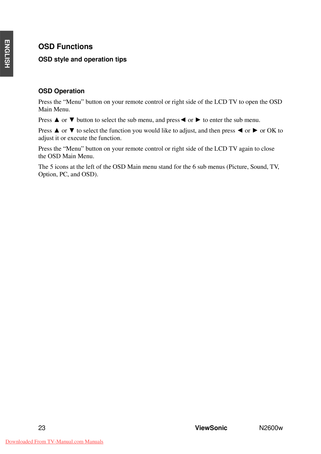 ViewSonic VS10946-1E manual OSD style and operation tips OSD Operation 