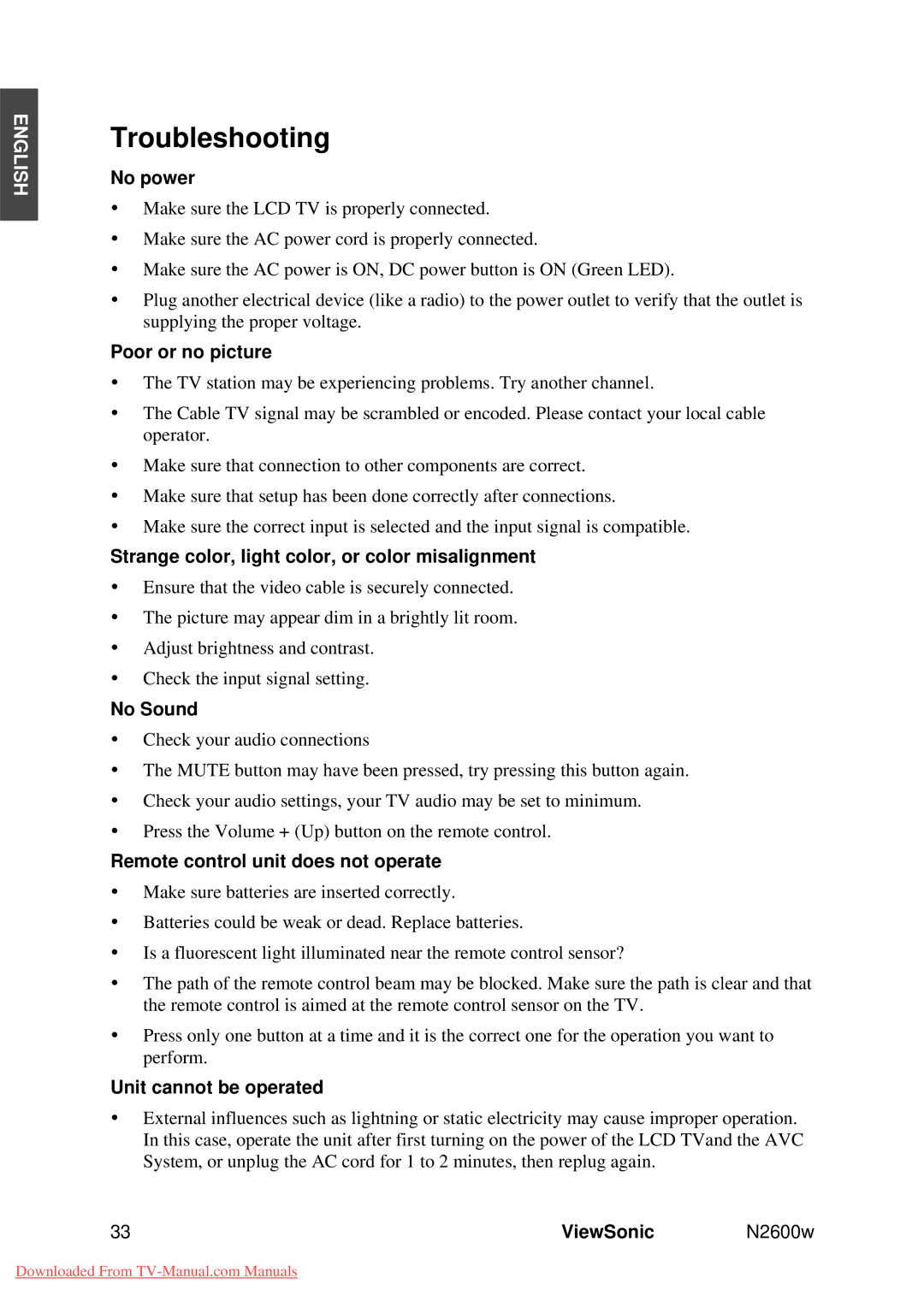 ViewSonic VS10946-1E manual Troubleshooting 