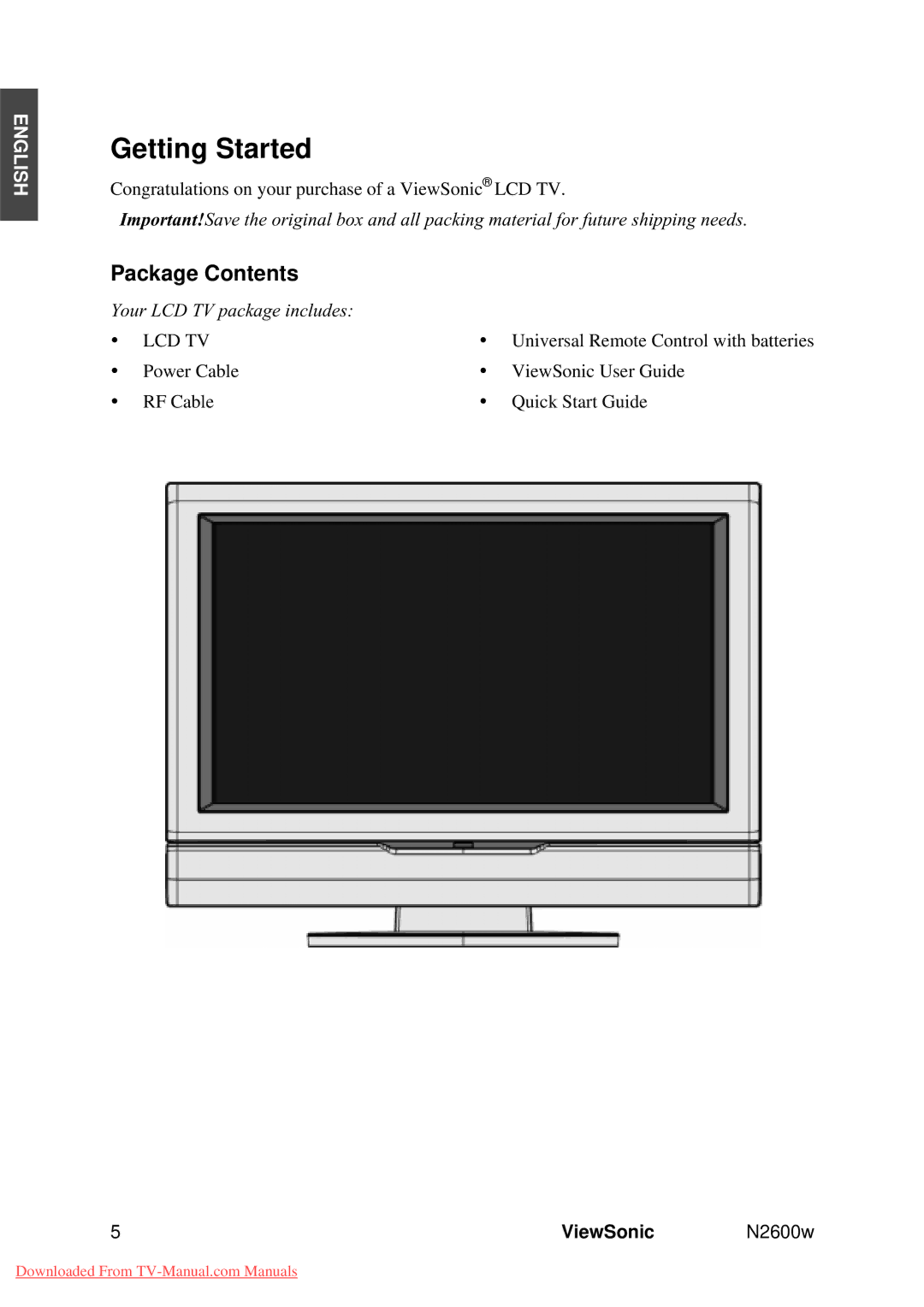 ViewSonic VS10946-1E manual Getting Started, Package Contents 