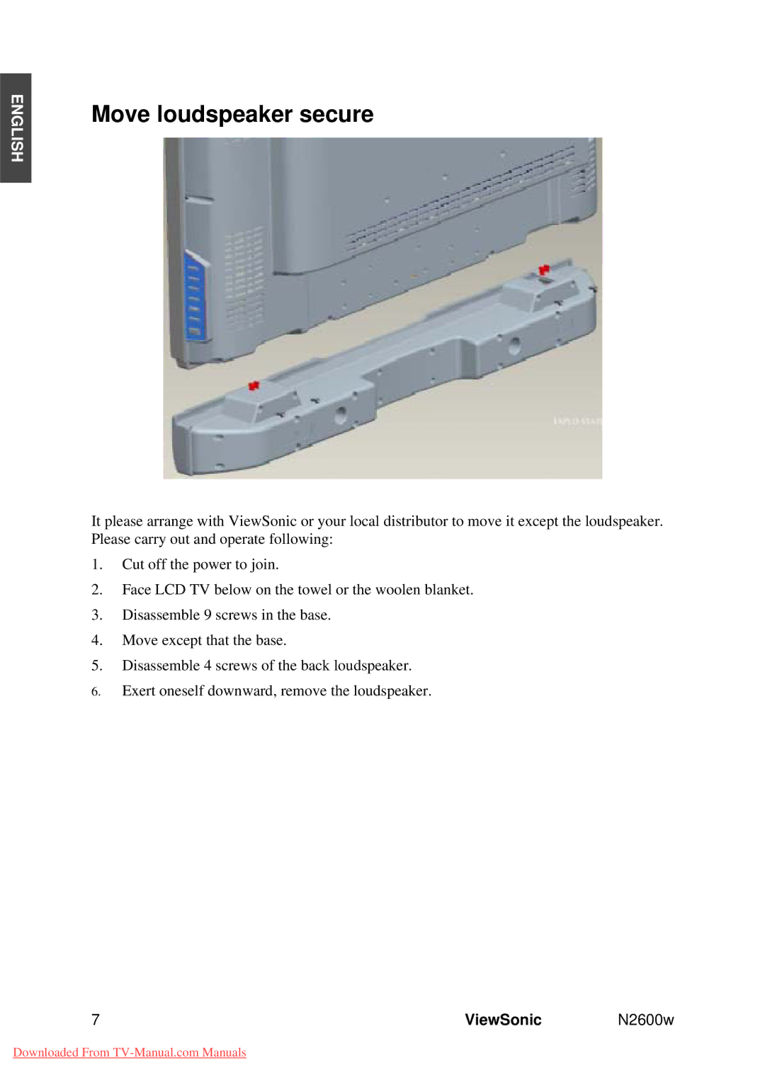 ViewSonic VS10946-1E manual Move loudspeaker secure 