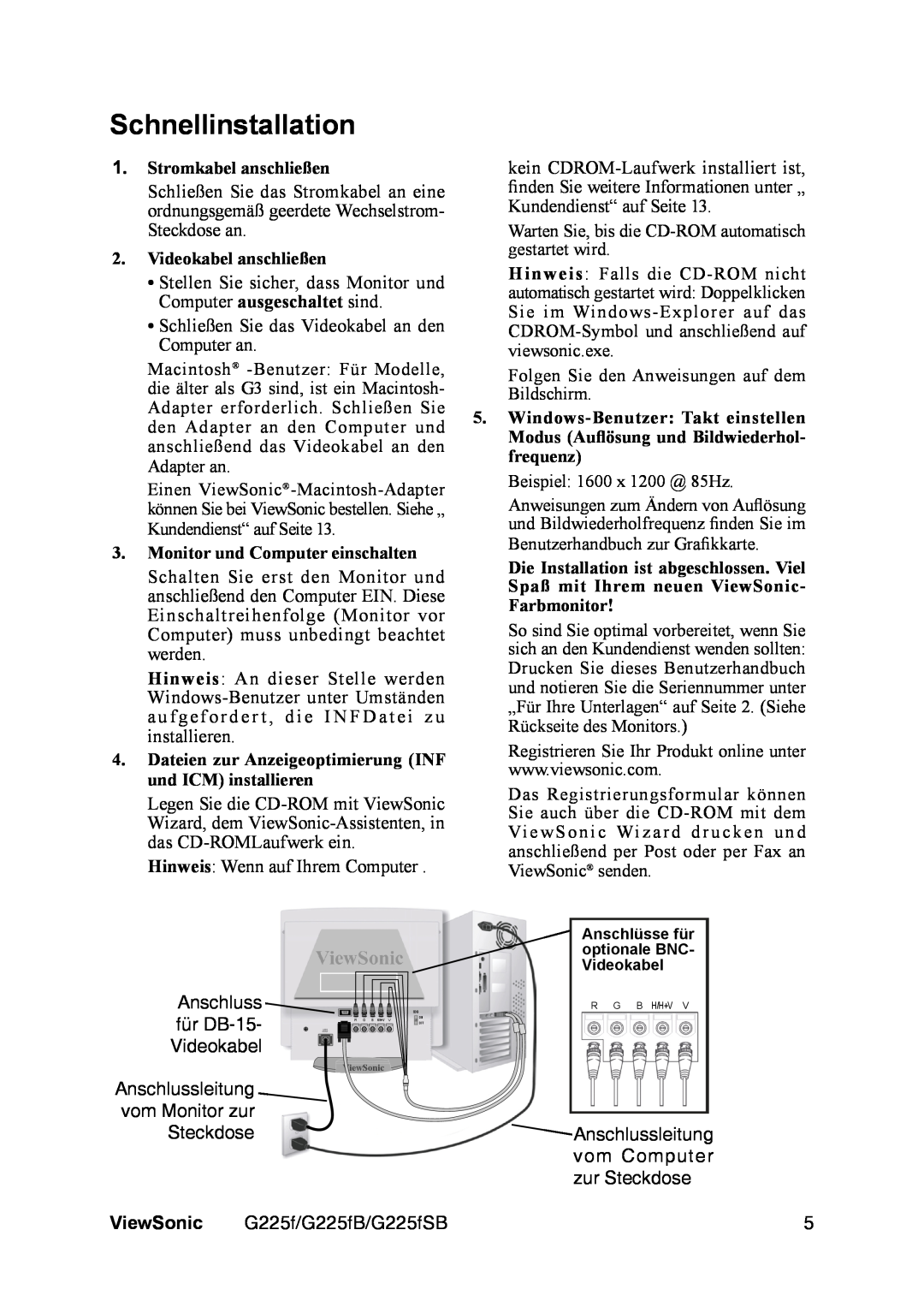 ViewSonic VS111135 manual Schnellinstallation, ViewSonic 