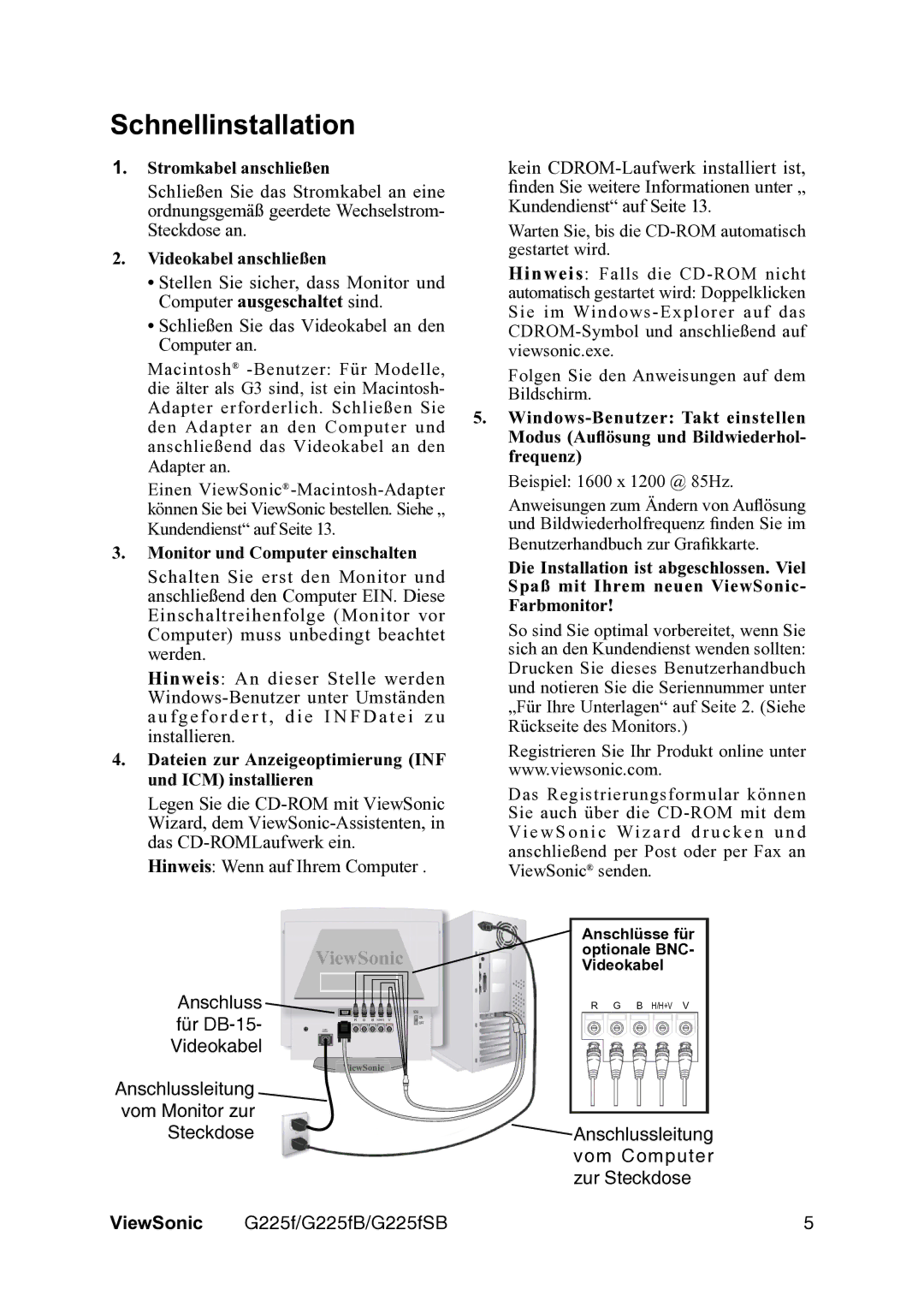 ViewSonic VS111135 manual Schnellinstallation 