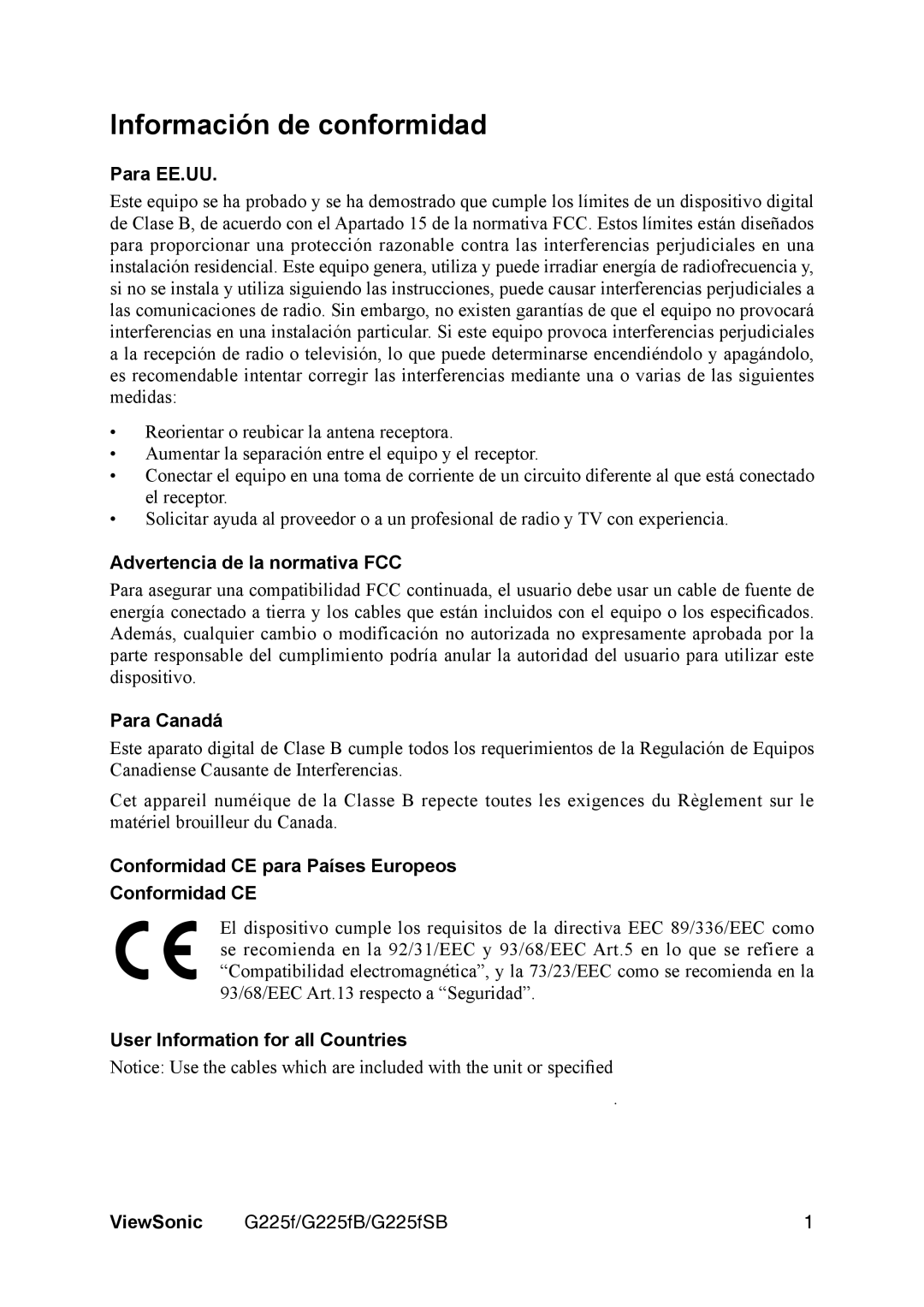 ViewSonic VS11135 manual Información de conformidad 