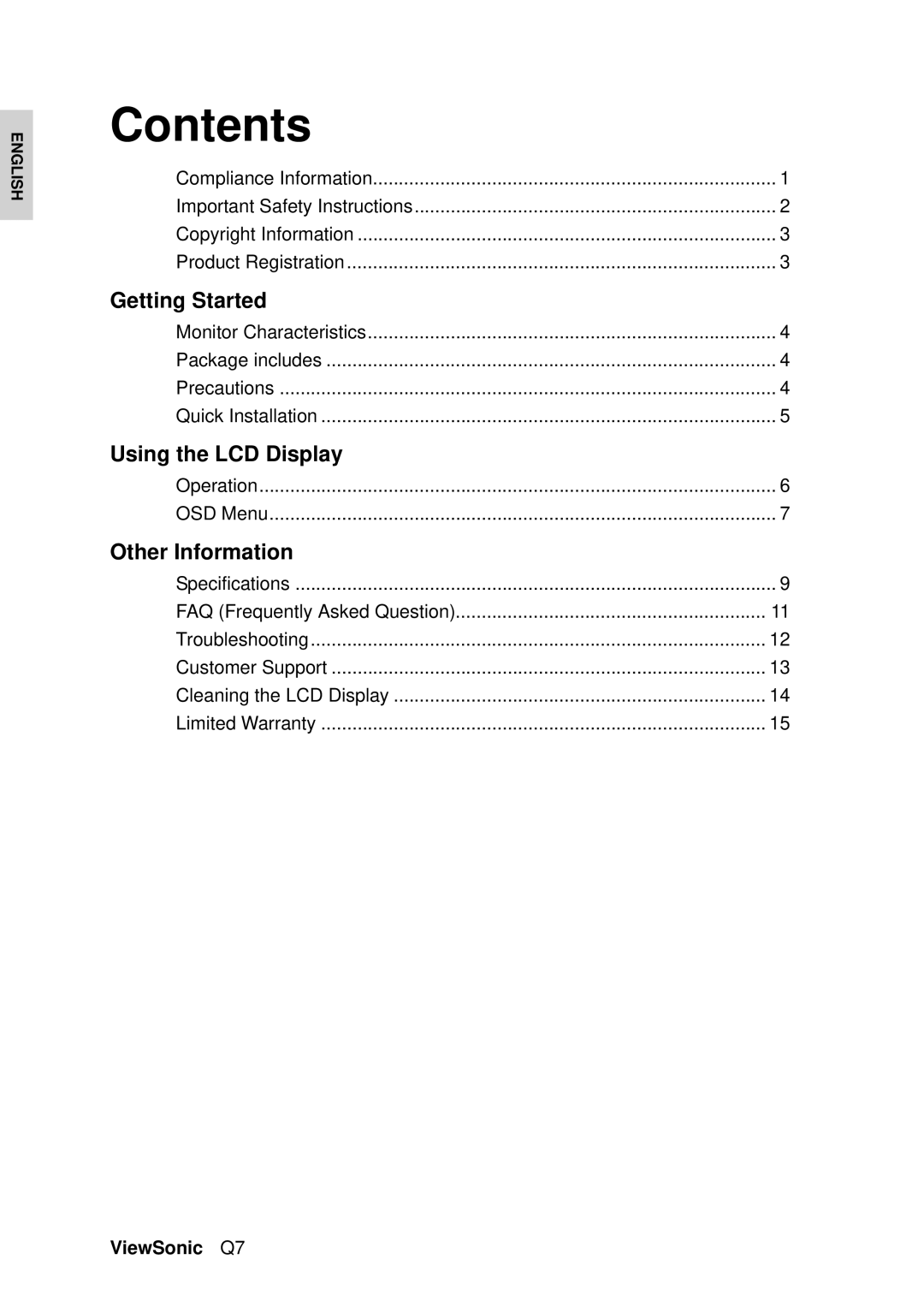 ViewSonic VS11147 manual Contents 