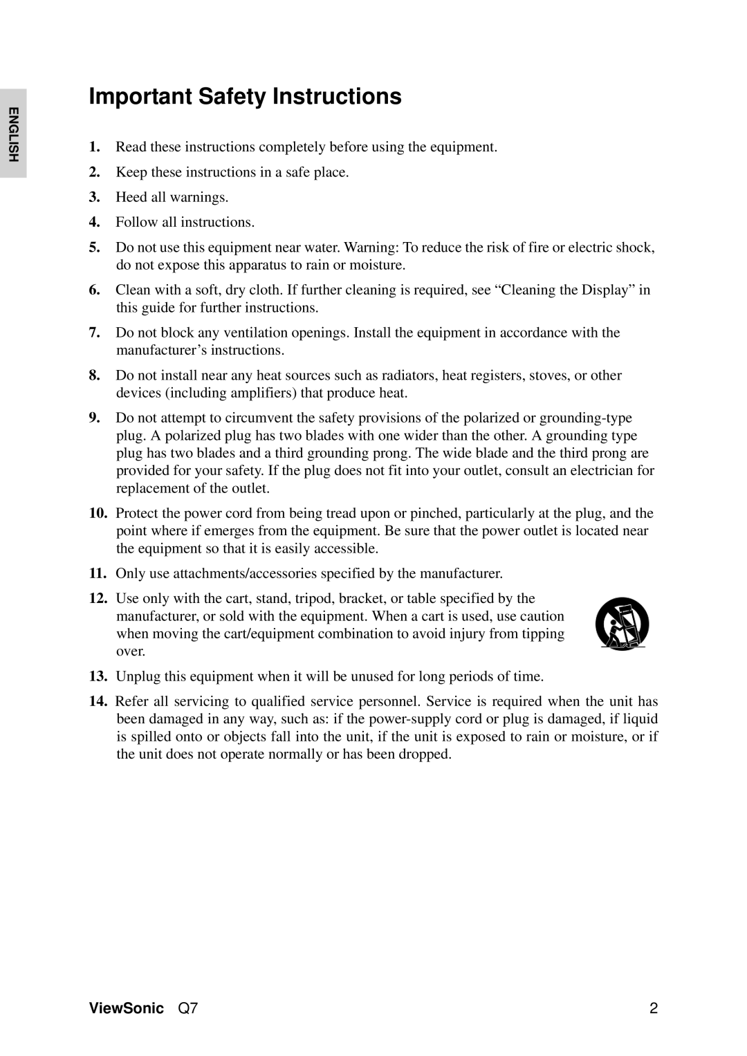 ViewSonic VS11147 manual Important Safety Instructions 