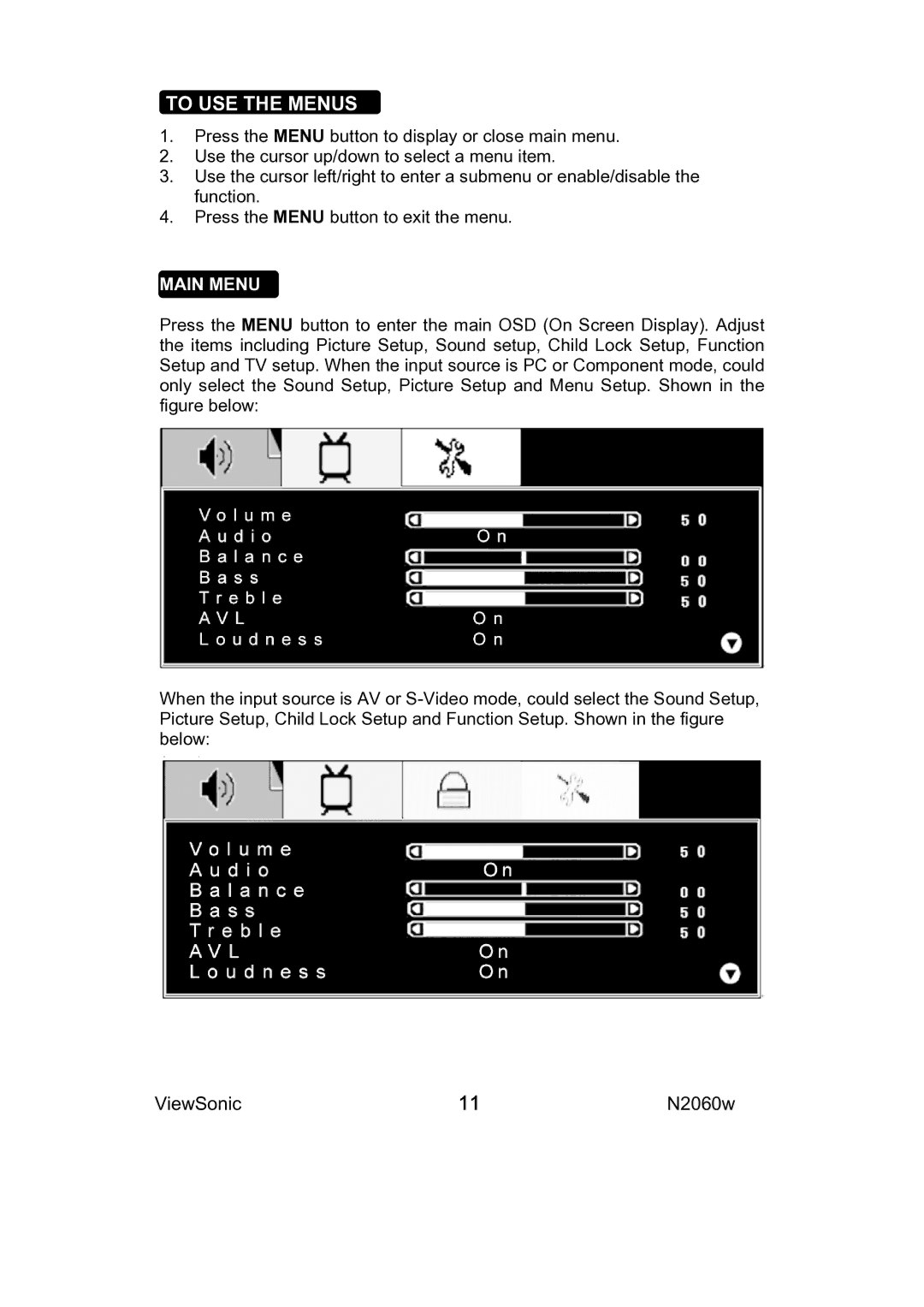 ViewSonic VS11287-1M manual To USE the Menus 