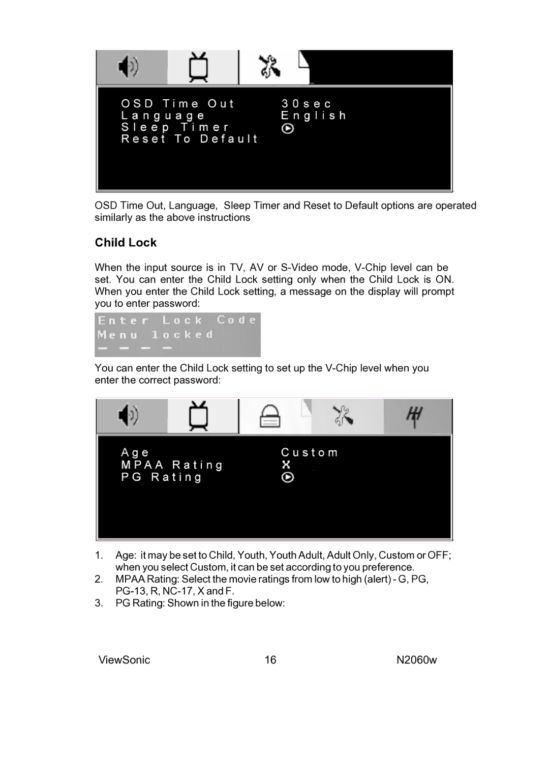 ViewSonic VS11287-1M manual Child Lock 
