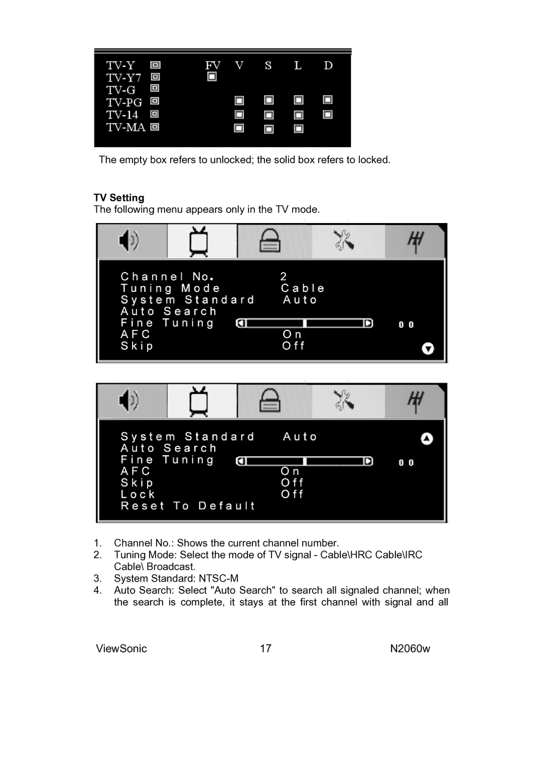 ViewSonic VS11287-1M manual TV Setting 