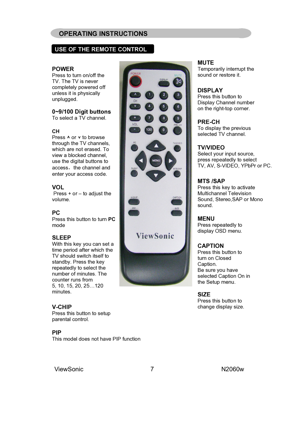 ViewSonic VS11287-1M manual Operating Instructions, ~9/100 Digit buttons 