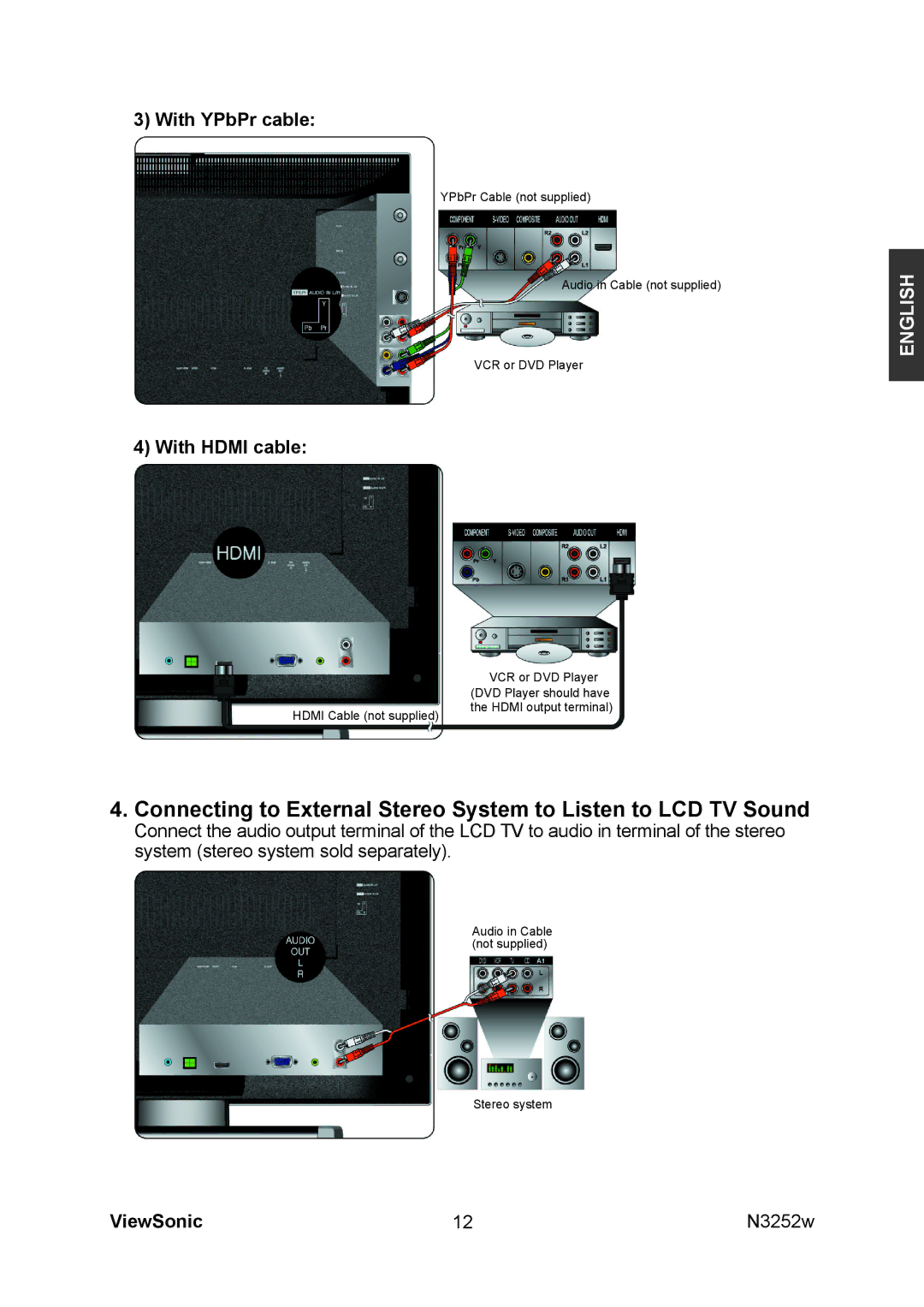 ViewSonic VS11335-1M manual With YPbPr cable, With Hdmi cable 