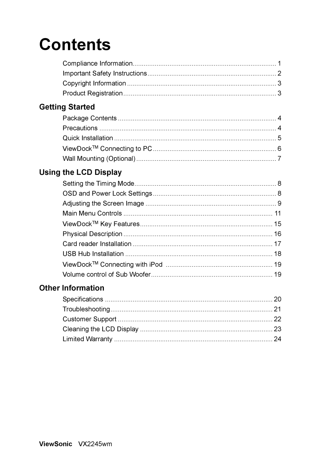 ViewSonic VS11349 manual Contents 