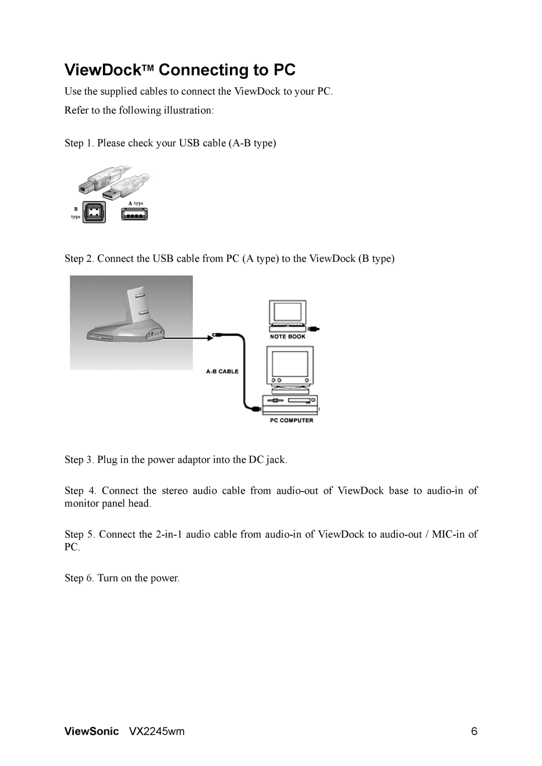 ViewSonic VS11349 manual ViewDockTM Connecting to PC 