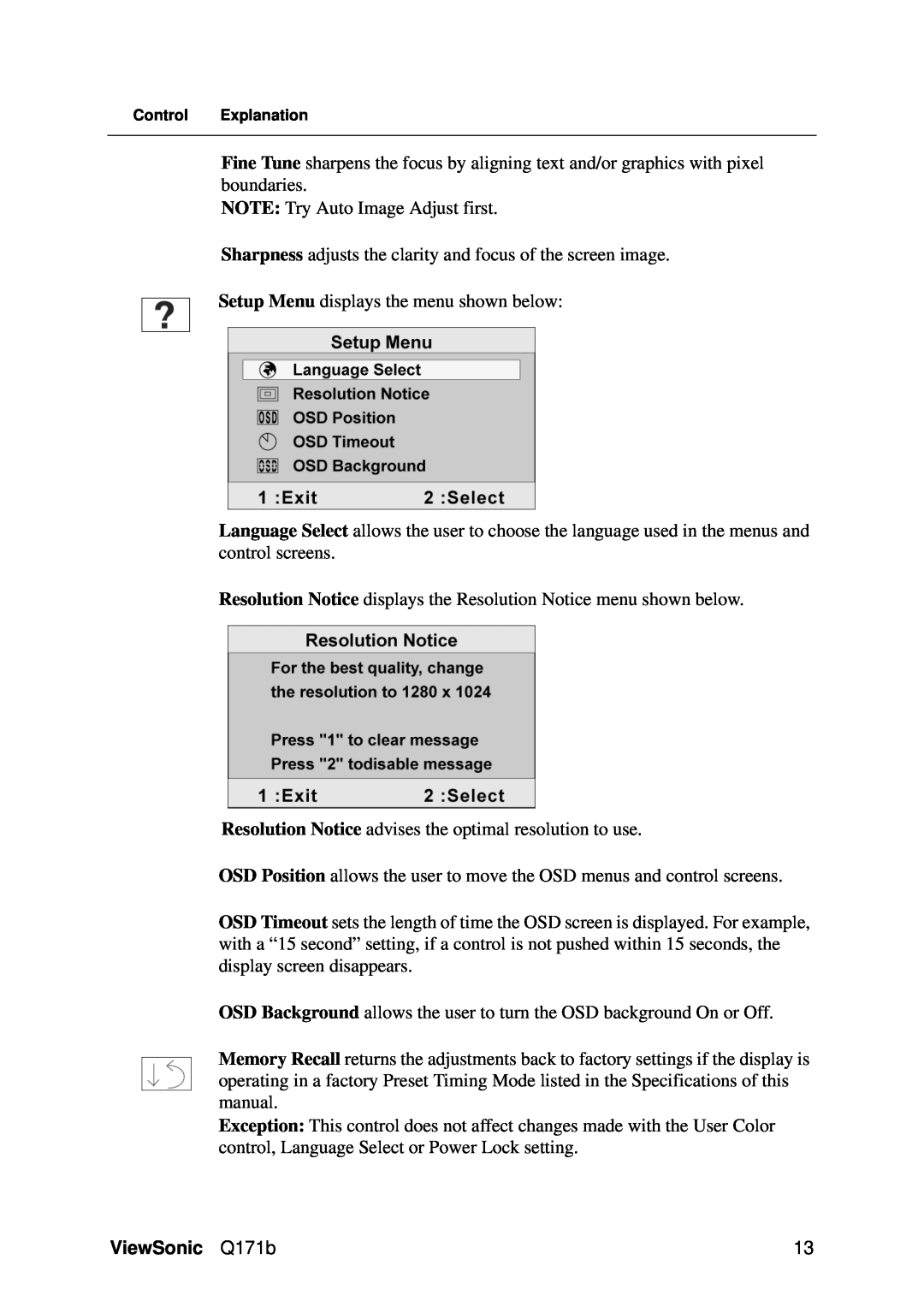 ViewSonic VS11351 manual NOTE: Try Auto Image Adjust first, ViewSonic Q171b 