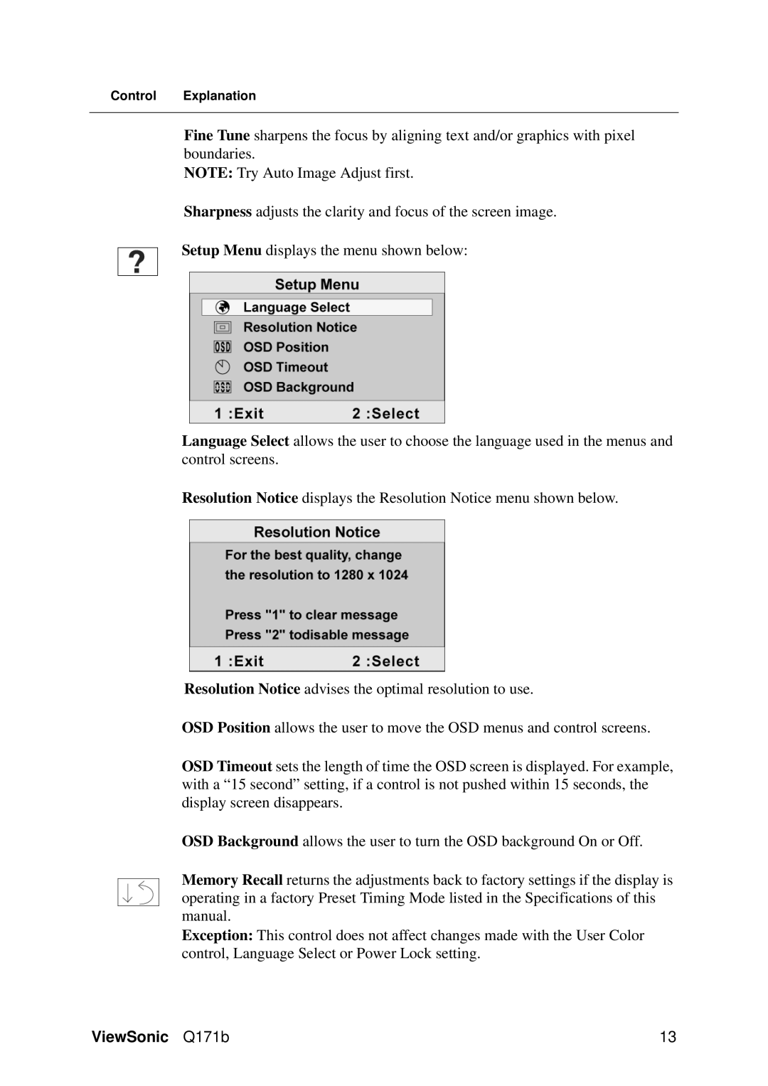 ViewSonic VS11351 manual ViewSonic Q171b 