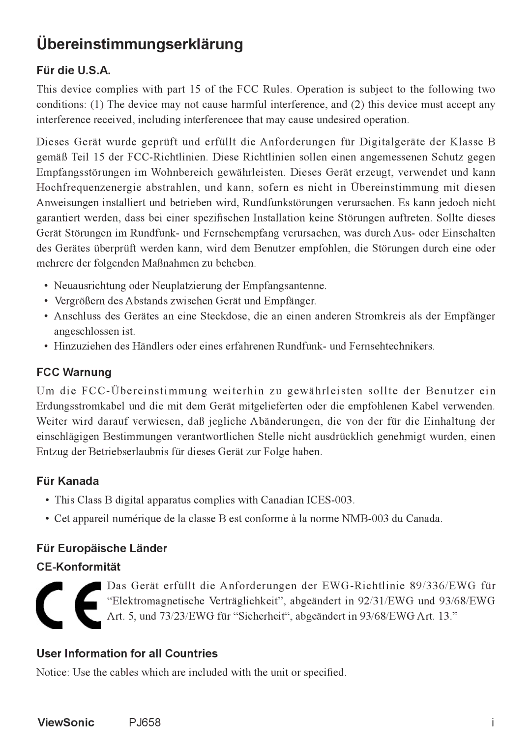 ViewSonic VS11361 manual Übereinstimmungserklärung 