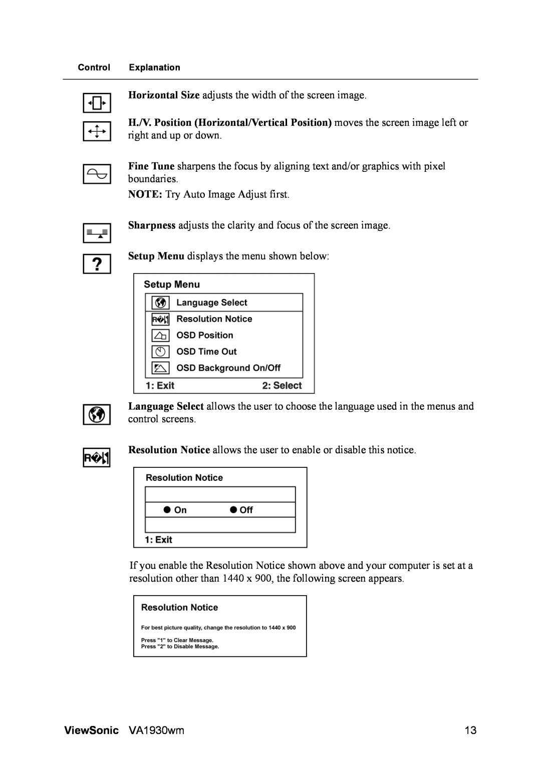 ViewSonic VS11419 manual NOTE: Try Auto Image Adjust first, ViewSonic VA1930wm 