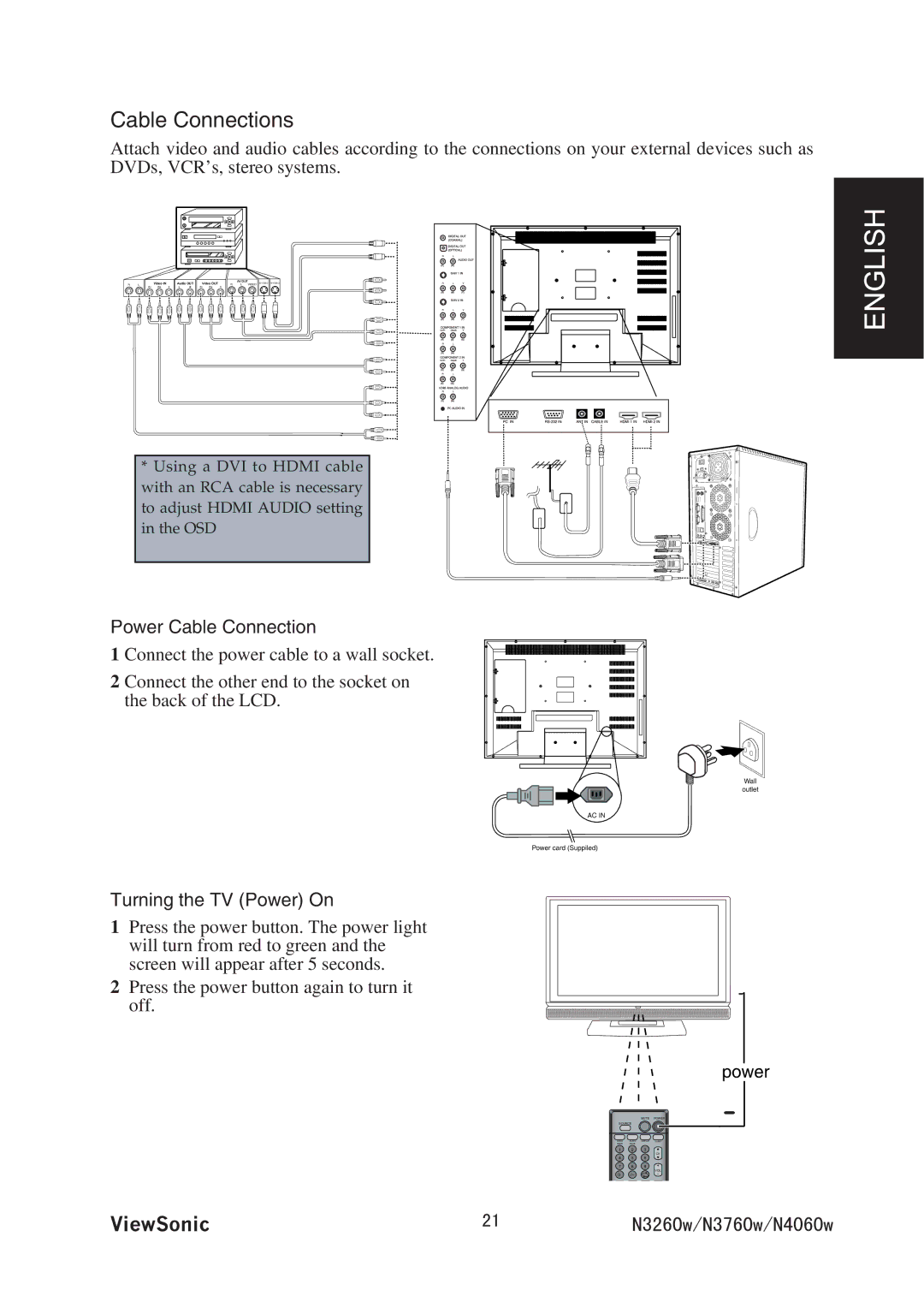 ViewSonic VS11438-1M, VS11436-1M manual 2QYGT%CDNG%QPPGEVKQP, 6WTPKPIVJG68 2QYGT1P 