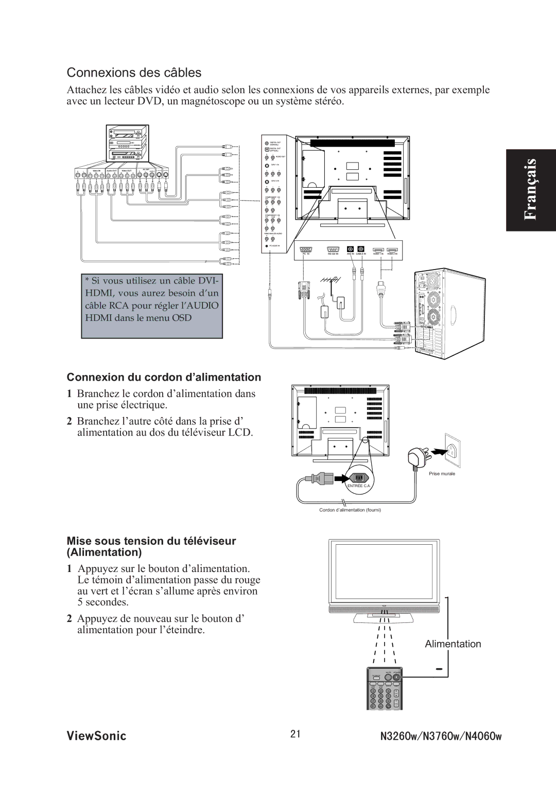 ViewSonic VS11437-1M manual Connexions des câbles 