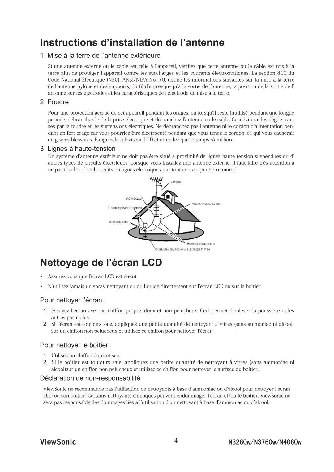 ViewSonic VS11437-1M manual Instructions d’installation de l’antenne 