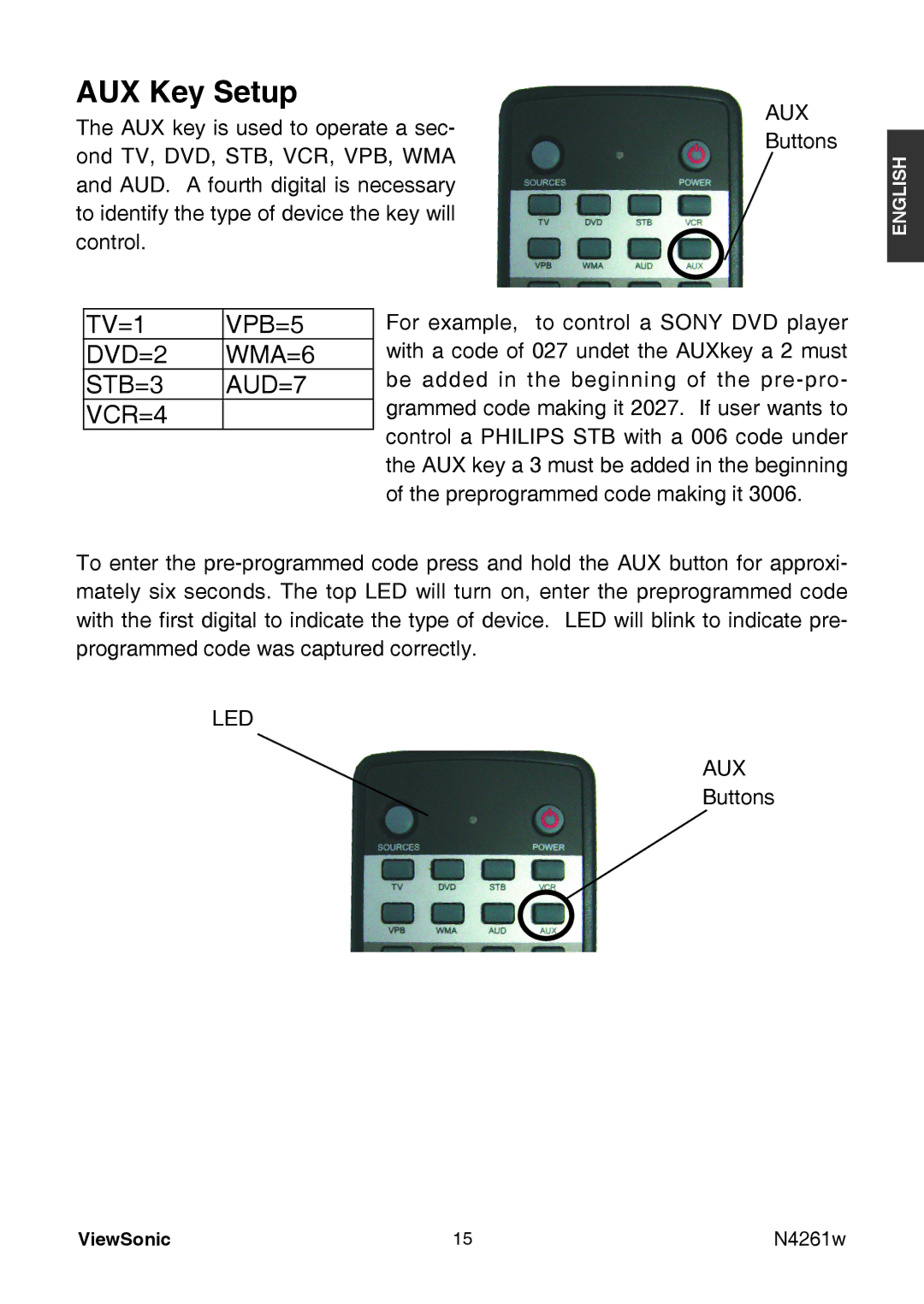 ViewSonic VS11439-3M manual AUX Key Setup, Aux 