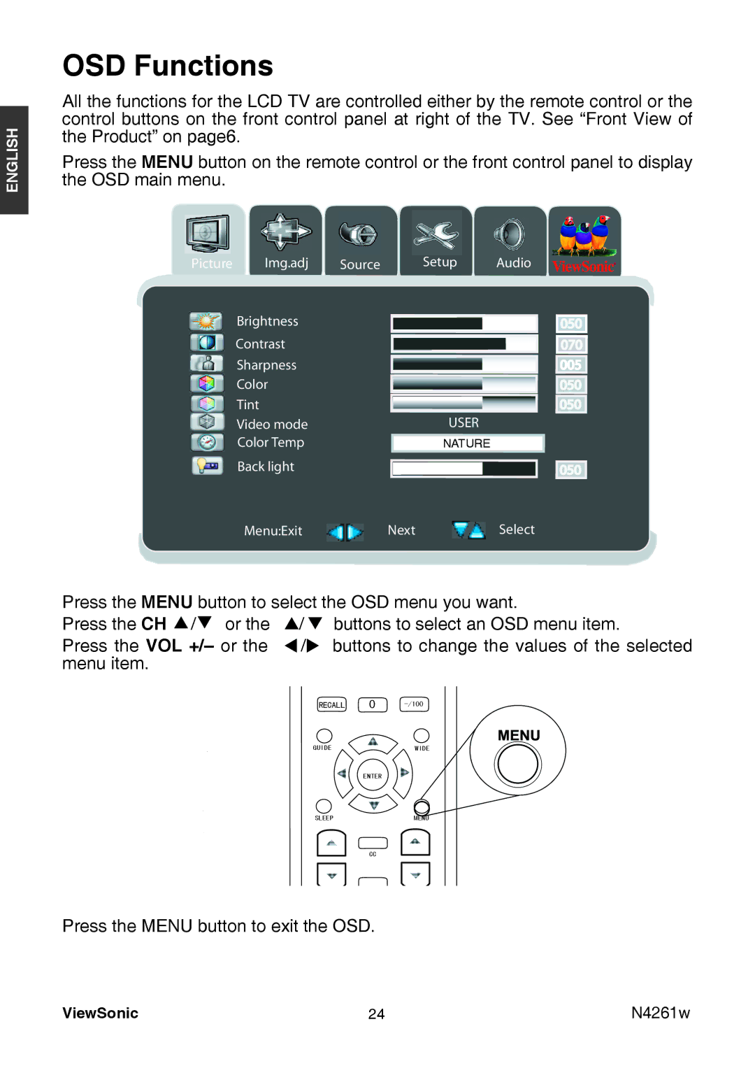 ViewSonic VS11439-3M manual OSD Functions 