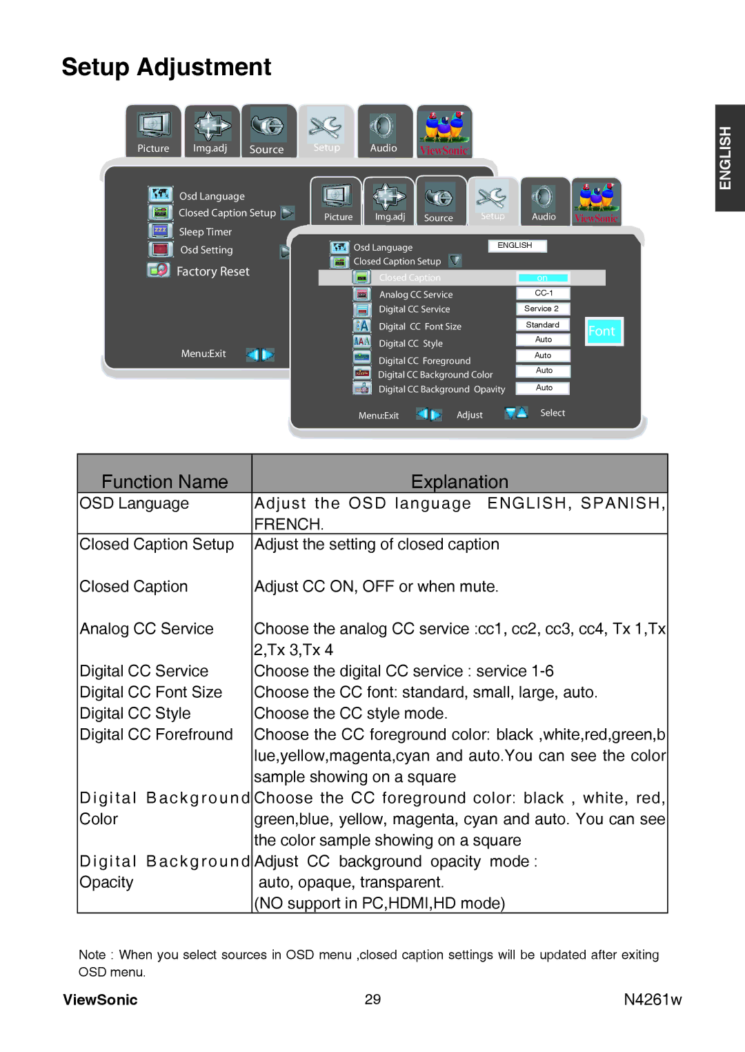 ViewSonic VS11439-3M manual Setup Adjustment, Source 