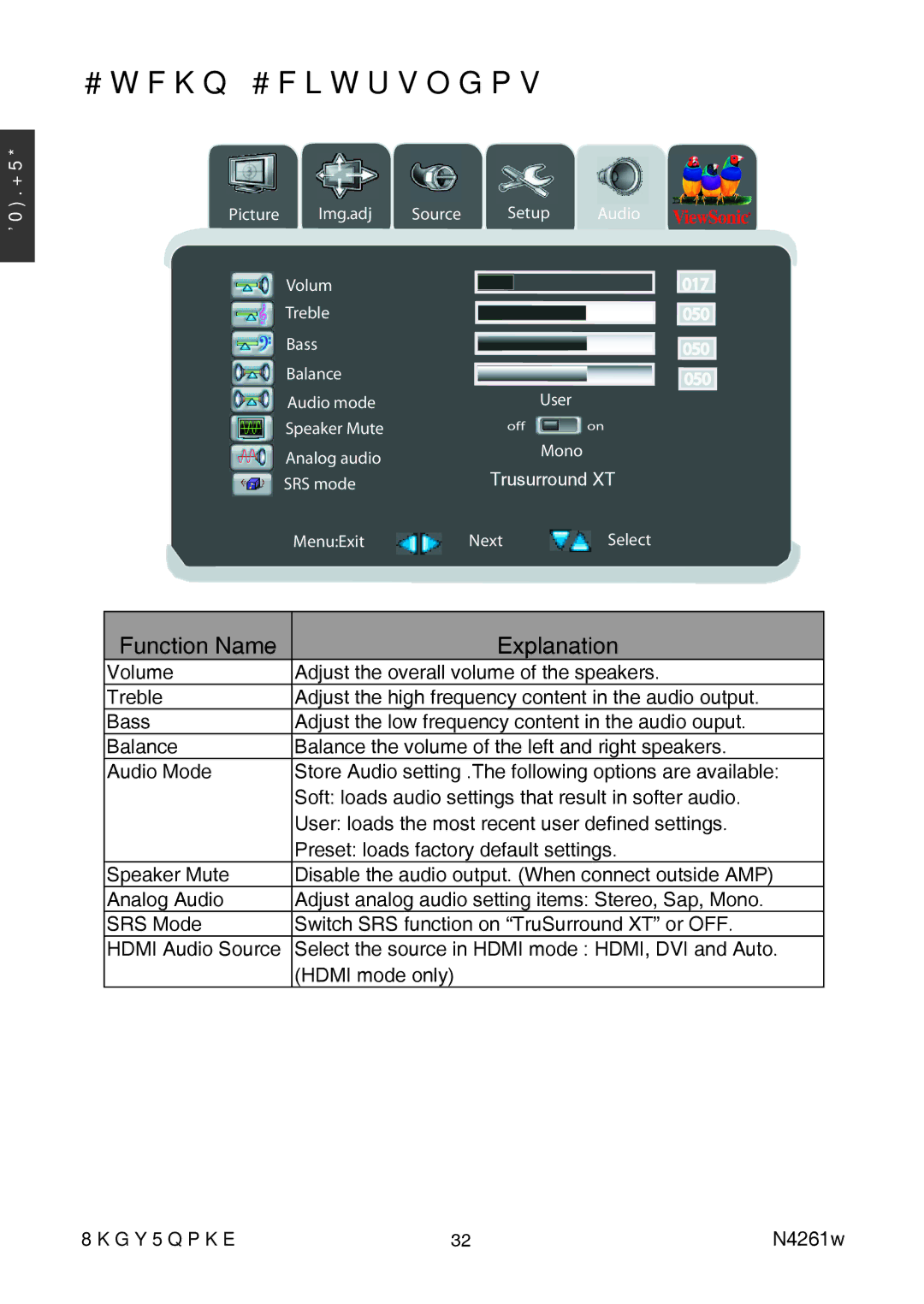 ViewSonic VS11439-3M manual Audio Adjustment 