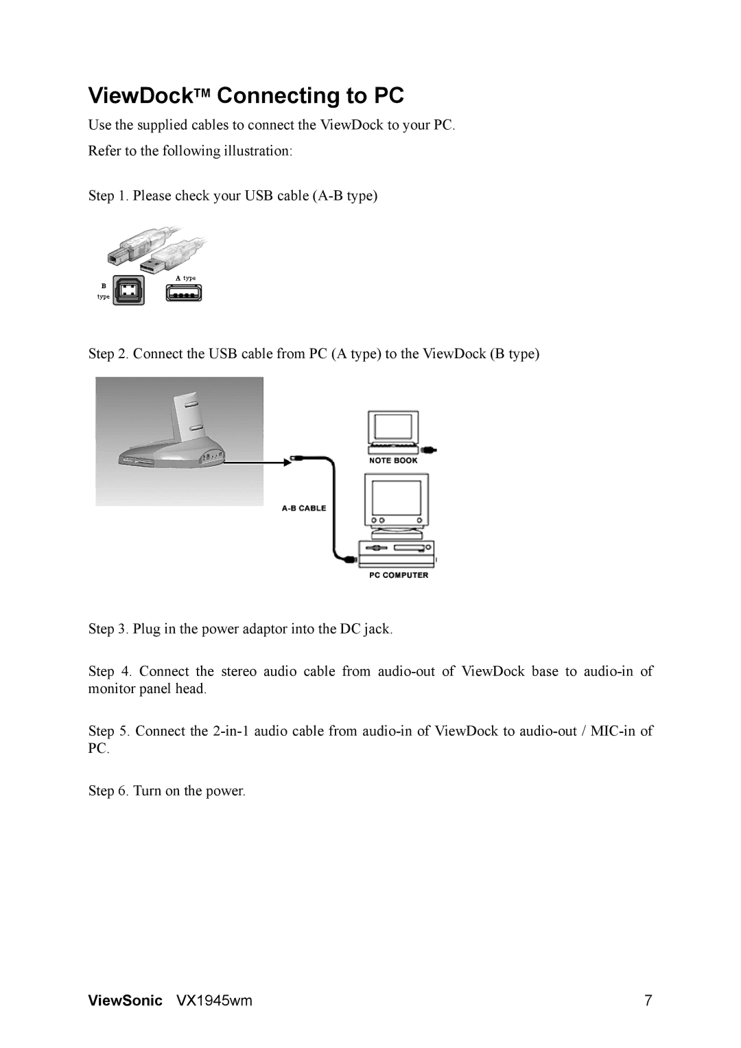 ViewSonic VS11444 manual ViewDockTM Connecting to PC 