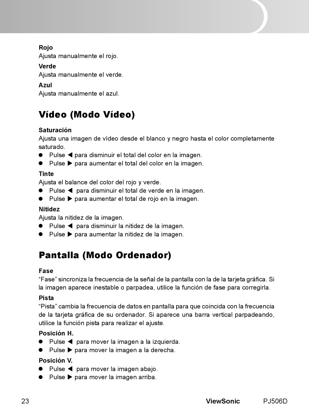 ViewSonic VS11452 manual Vídeo Modo Vídeo, Pantalla Modo Ordenador, ViewSonic 