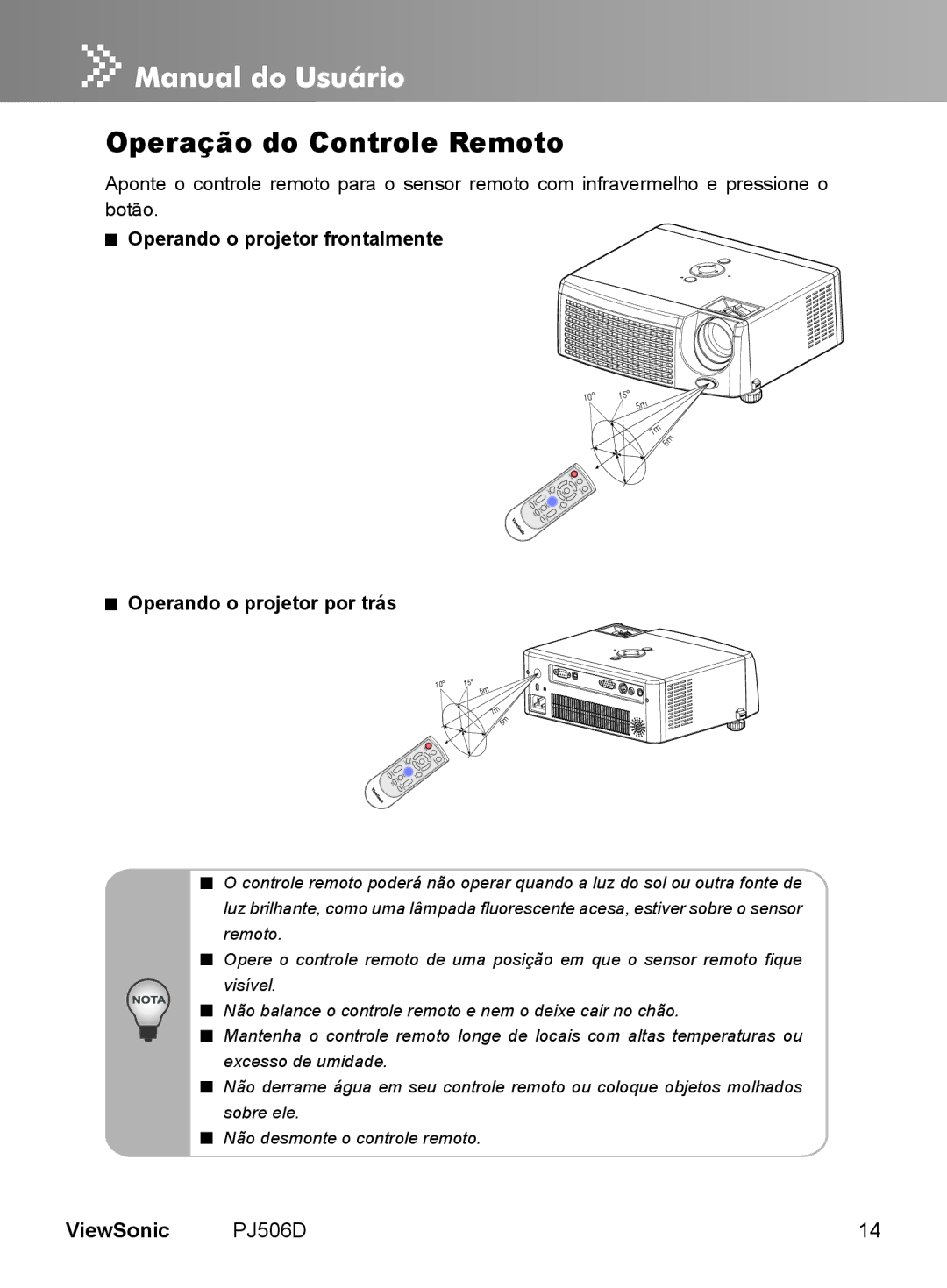 ViewSonic VS11452 manual Operação do Controle Remoto 