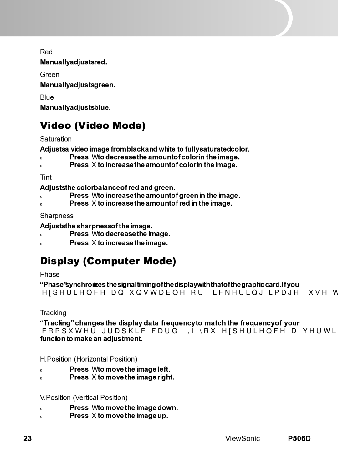 ViewSonic VS11452 manual Video Video Mode, Display Computer Mode 