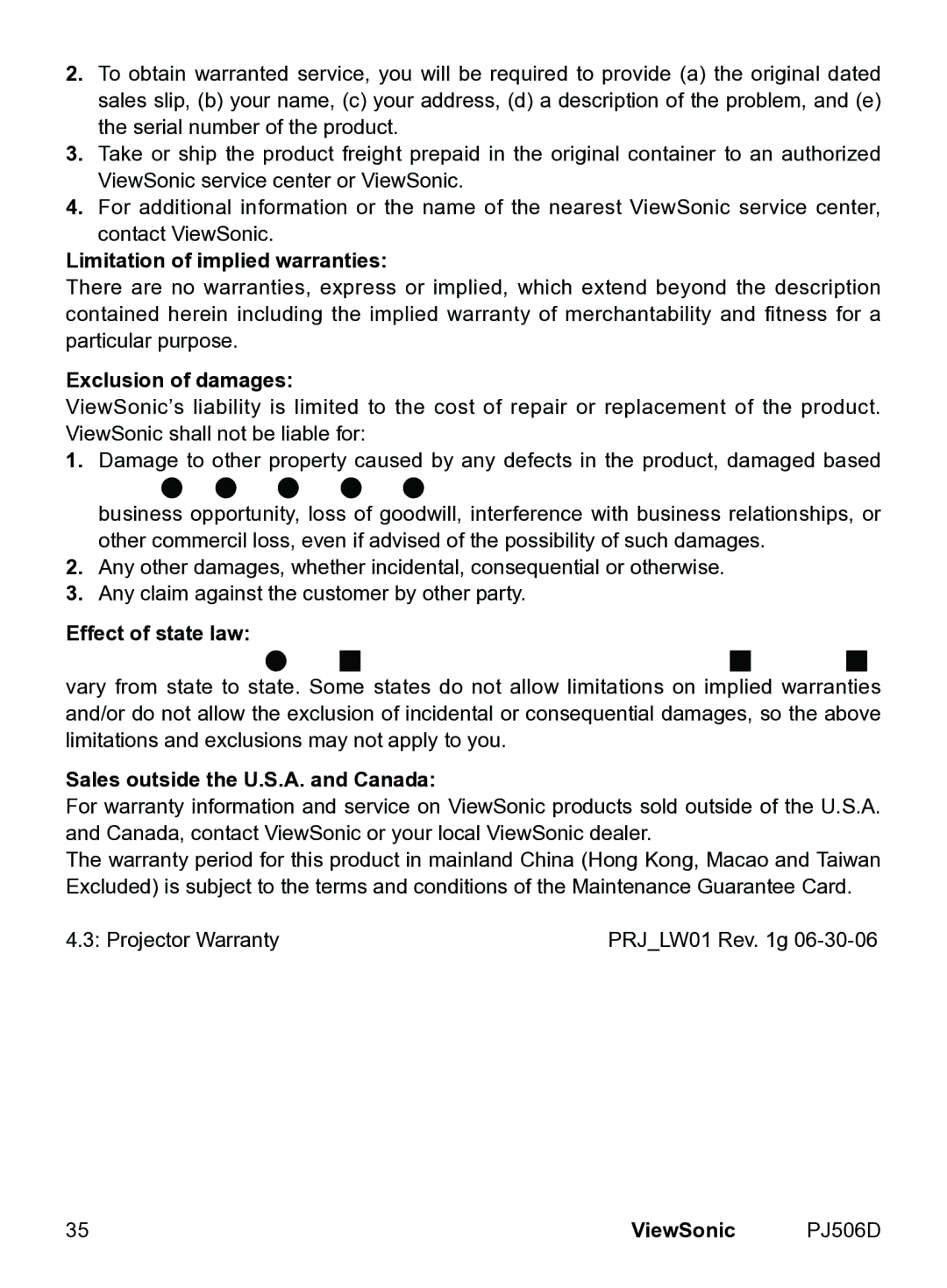 ViewSonic VS11452 manual Limitation of implied warranties 