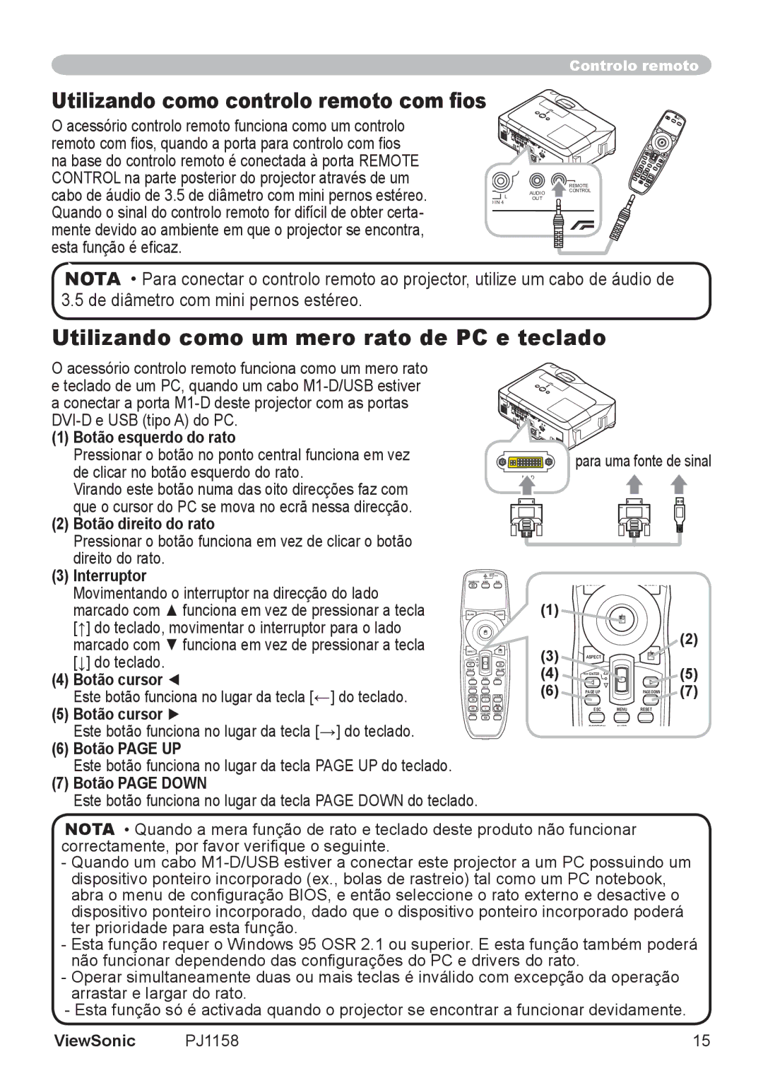 ViewSonic VS11459 manual Utilizando como um mero rato de PC e teclado 