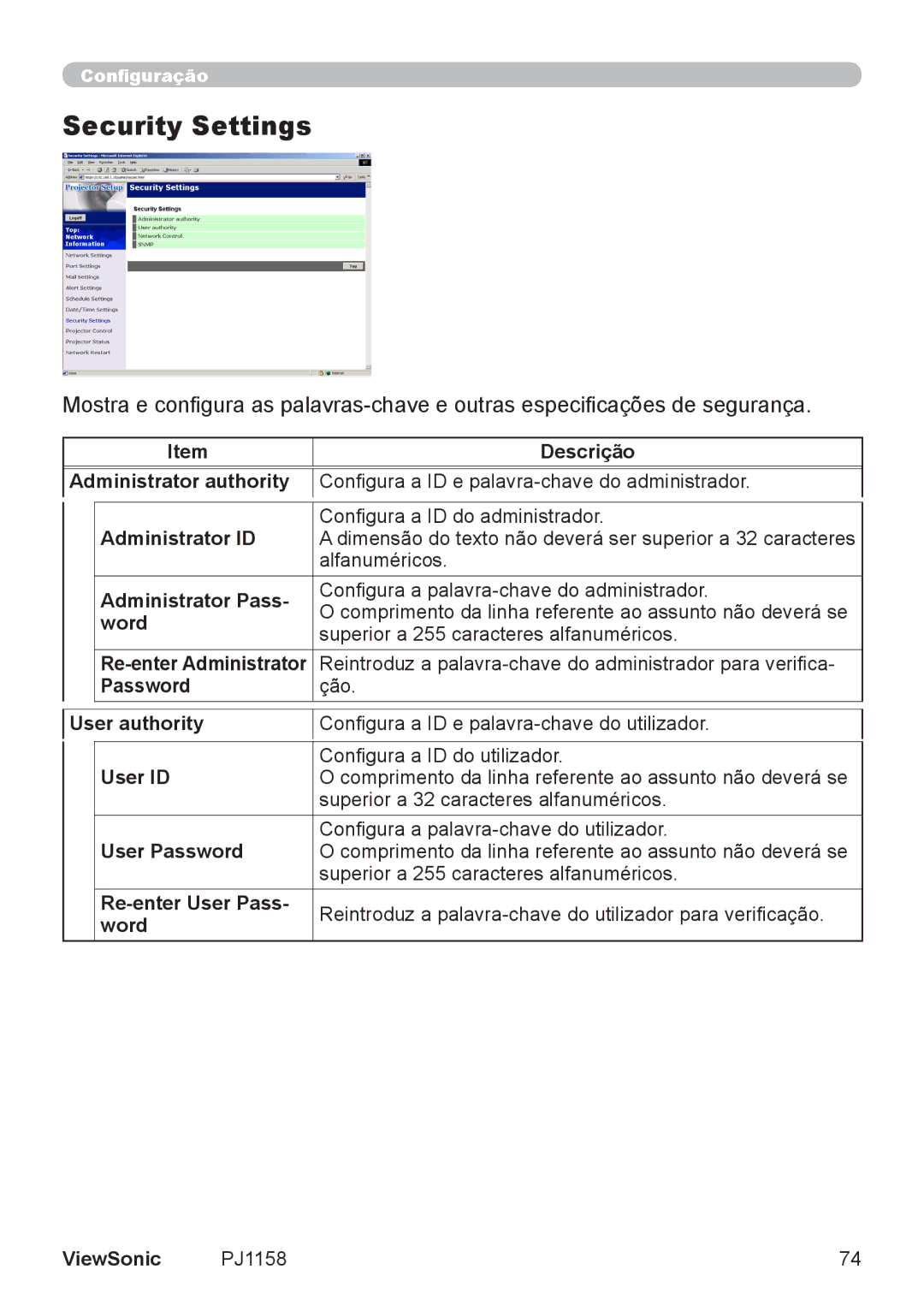 ViewSonic VS11459 manual Security Settings 