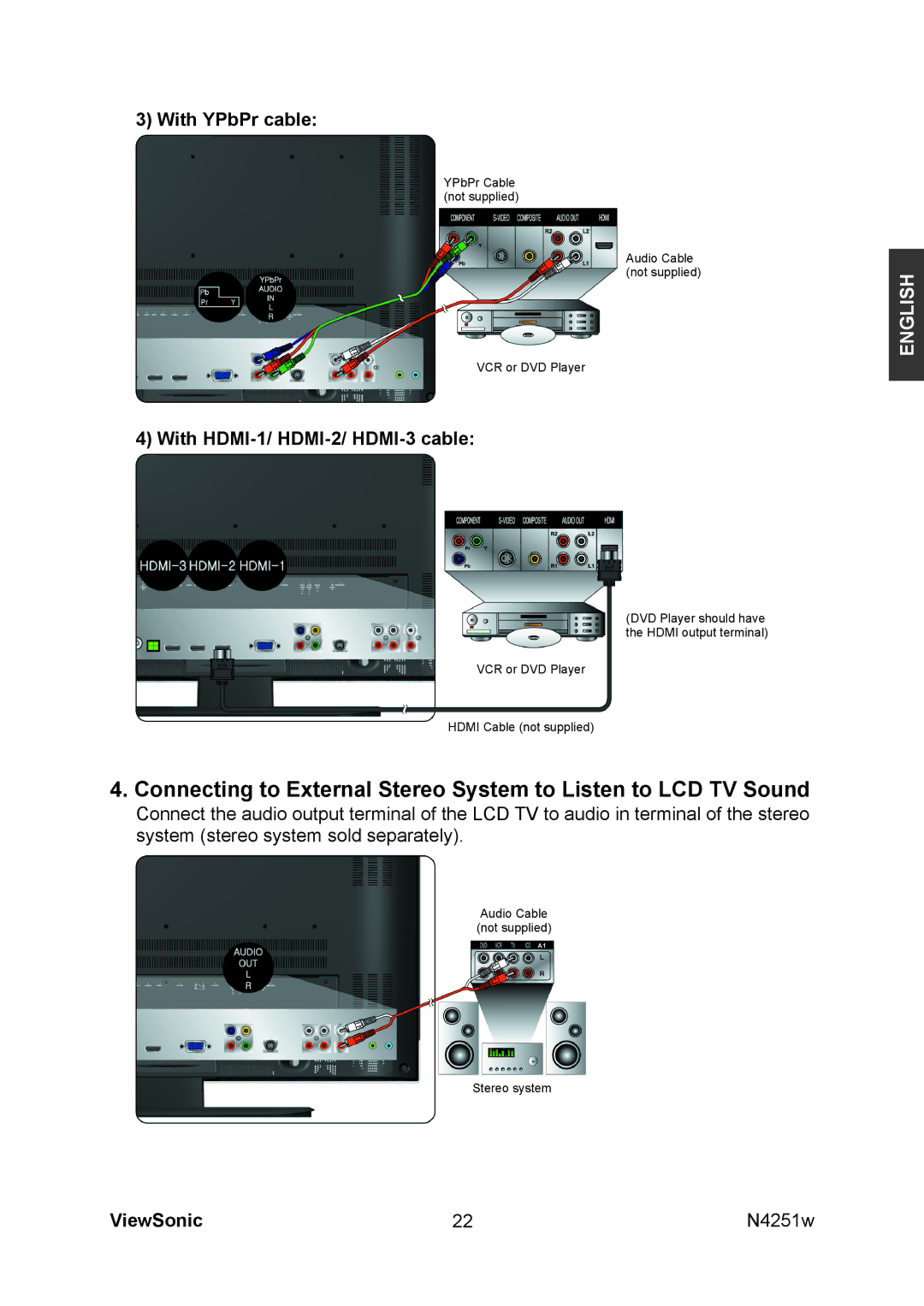 ViewSonic VS11502-1M manual With YPbPr cable, With HDMI-1/ HDMI-2/ HDMI-3 cable 