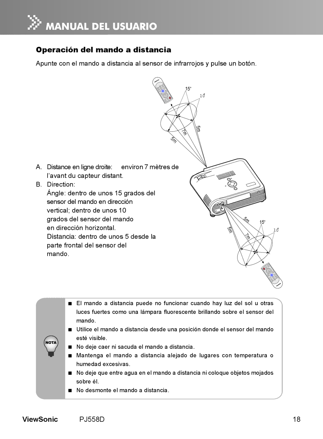 ViewSonic VS11529 manual Operación del mando a distancia 