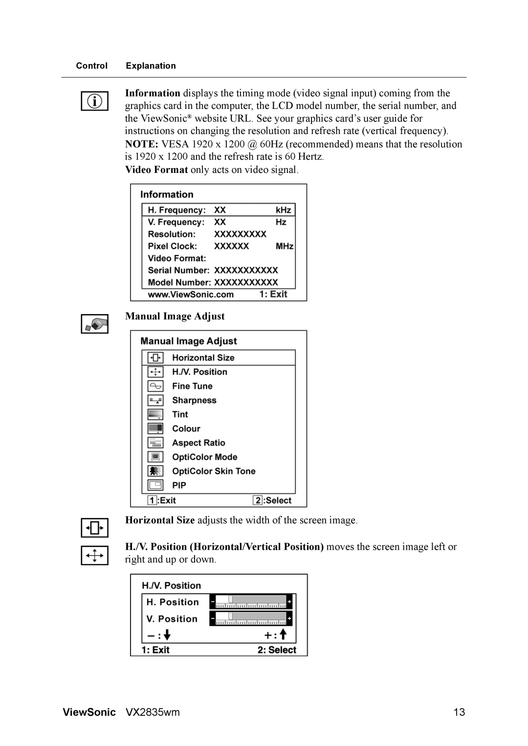 ViewSonic VS11531 manual Manual Image Adjust 