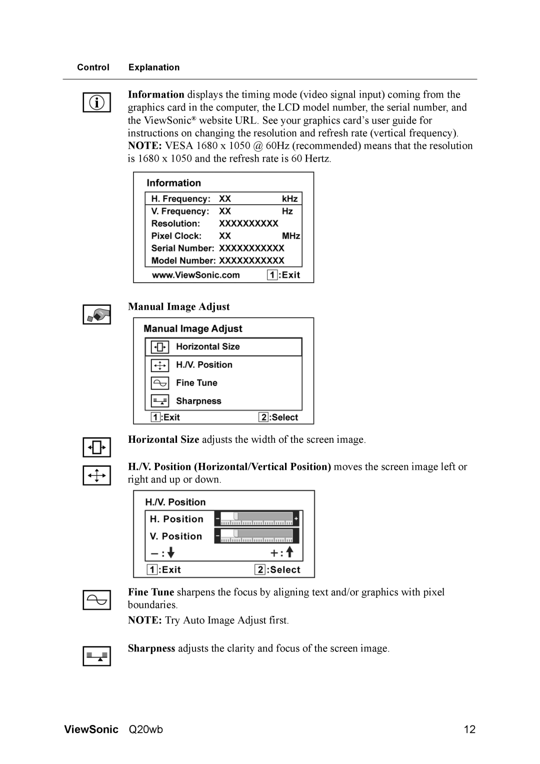 ViewSonic Q20WB, VS11674 manual Manual Image Adjust 