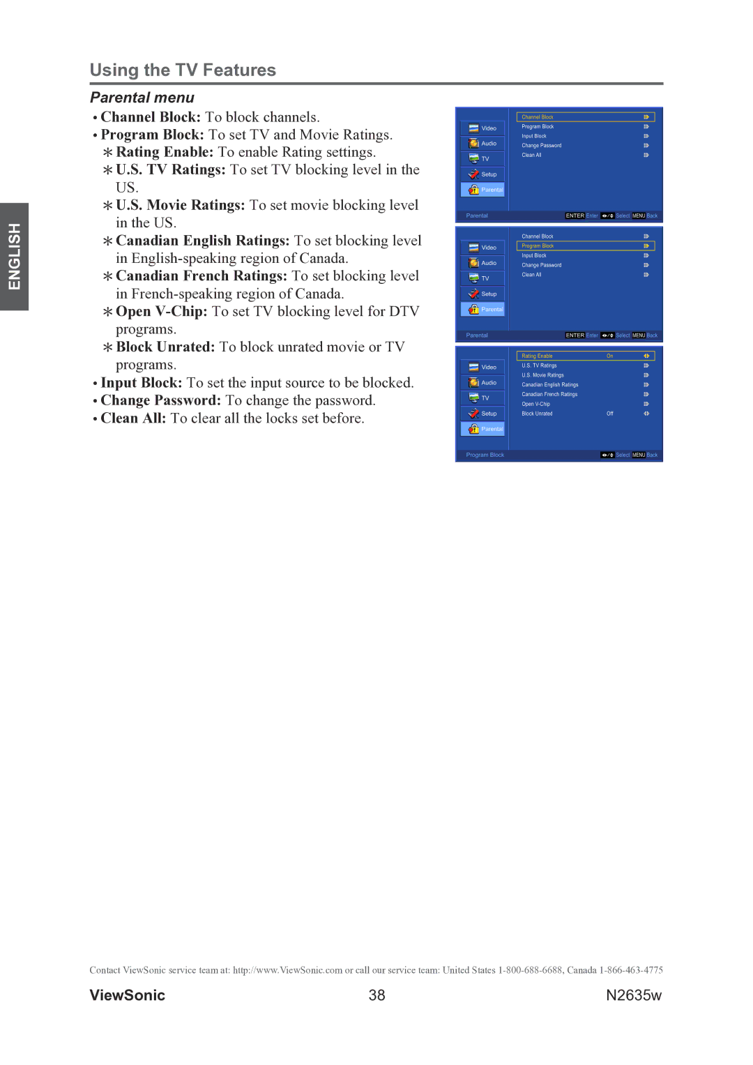 ViewSonic VS11769-2M warranty Parental menu 