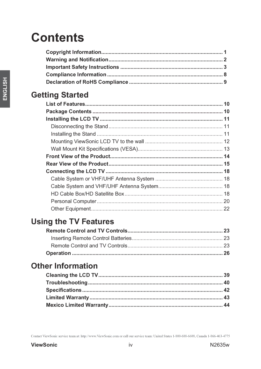 ViewSonic VS11769-2M warranty Contents 