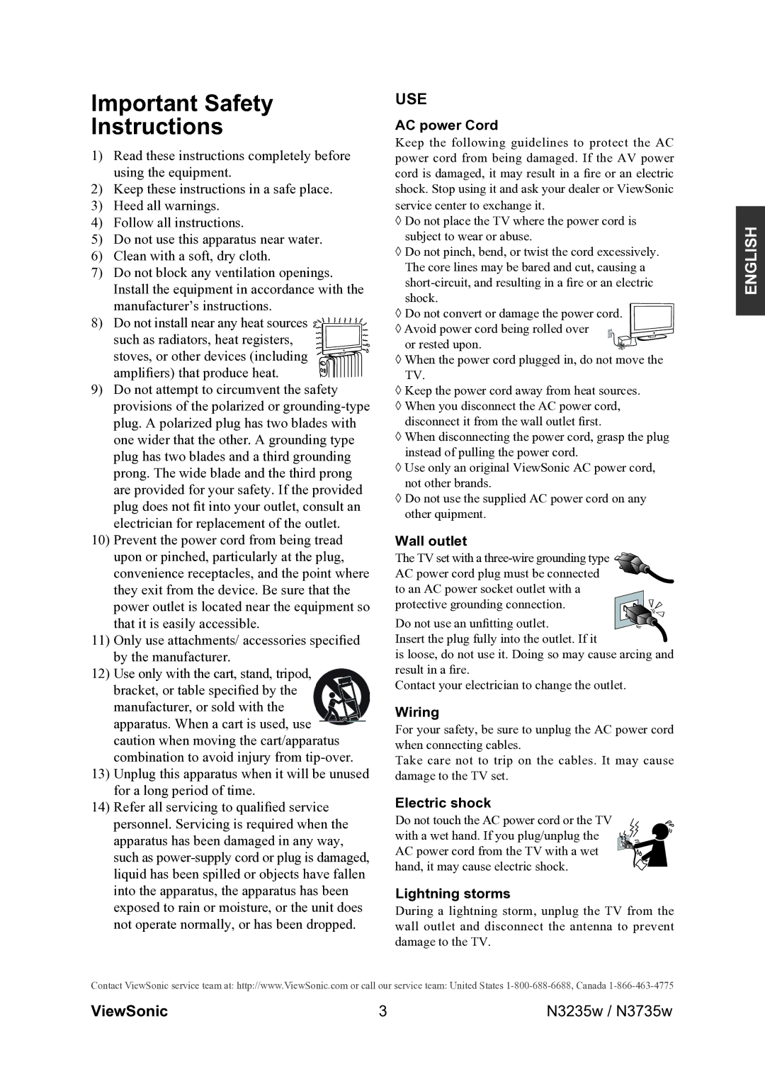 ViewSonic VS11771-2M, VS11770-2M warranty Important Safety Instructions, Use 