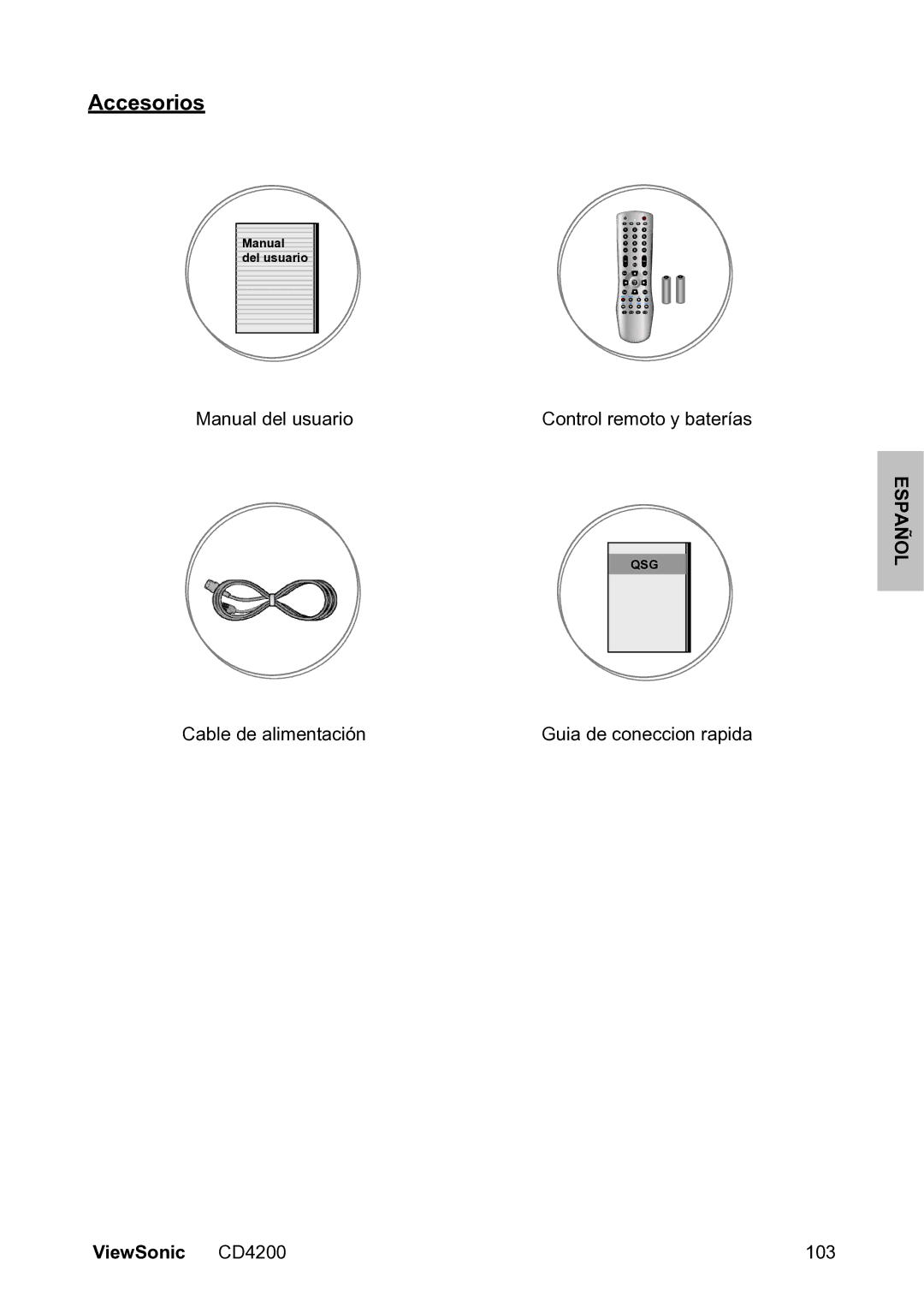 ViewSonic VS11778 manual Accesorios 