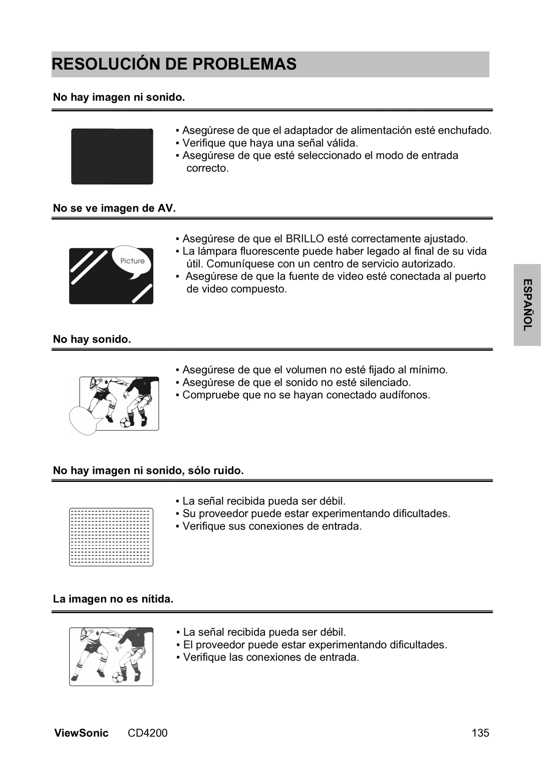 ViewSonic VS11778 manual Resolución DE Problemas 