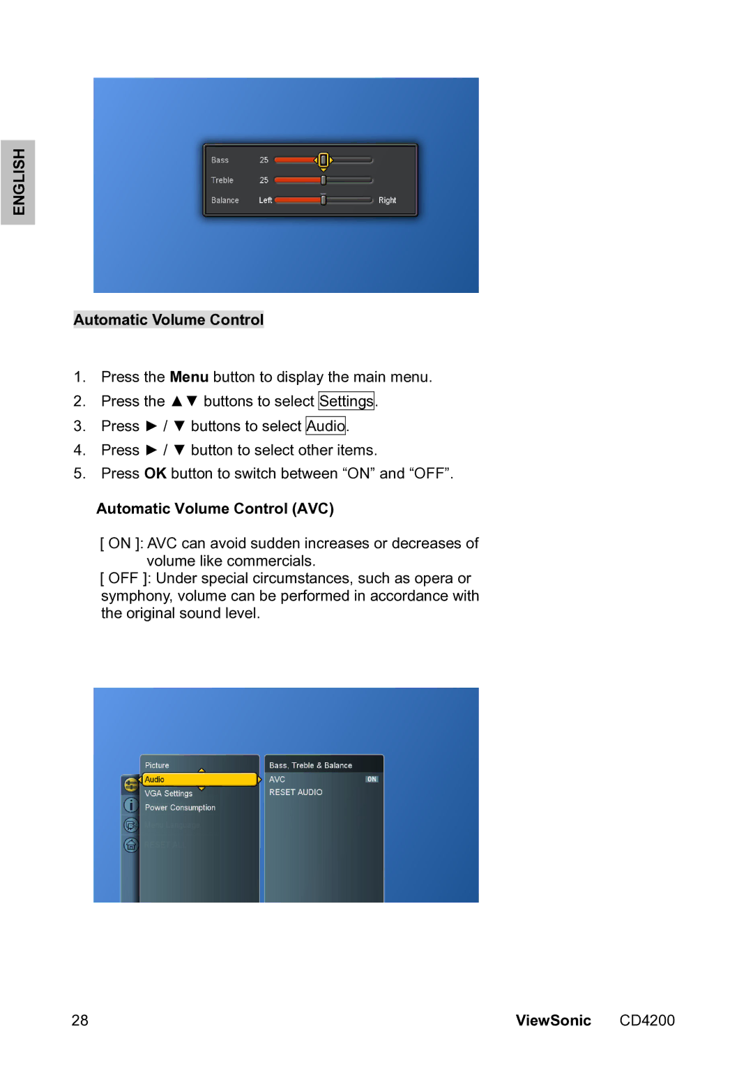 ViewSonic VS11778 manual Automatic Volume Control AVC 