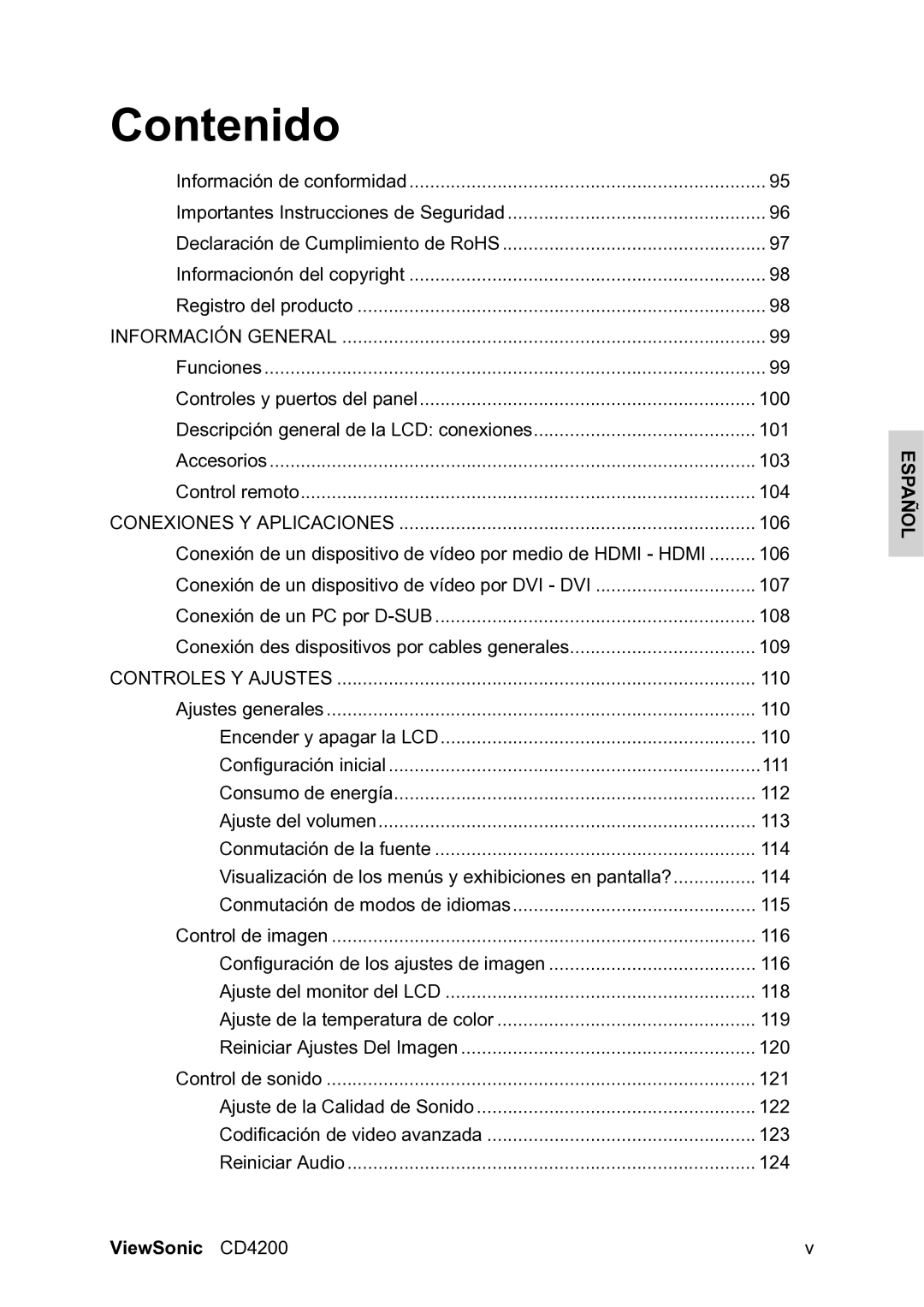 ViewSonic VS11778 manual Contenido, Español 