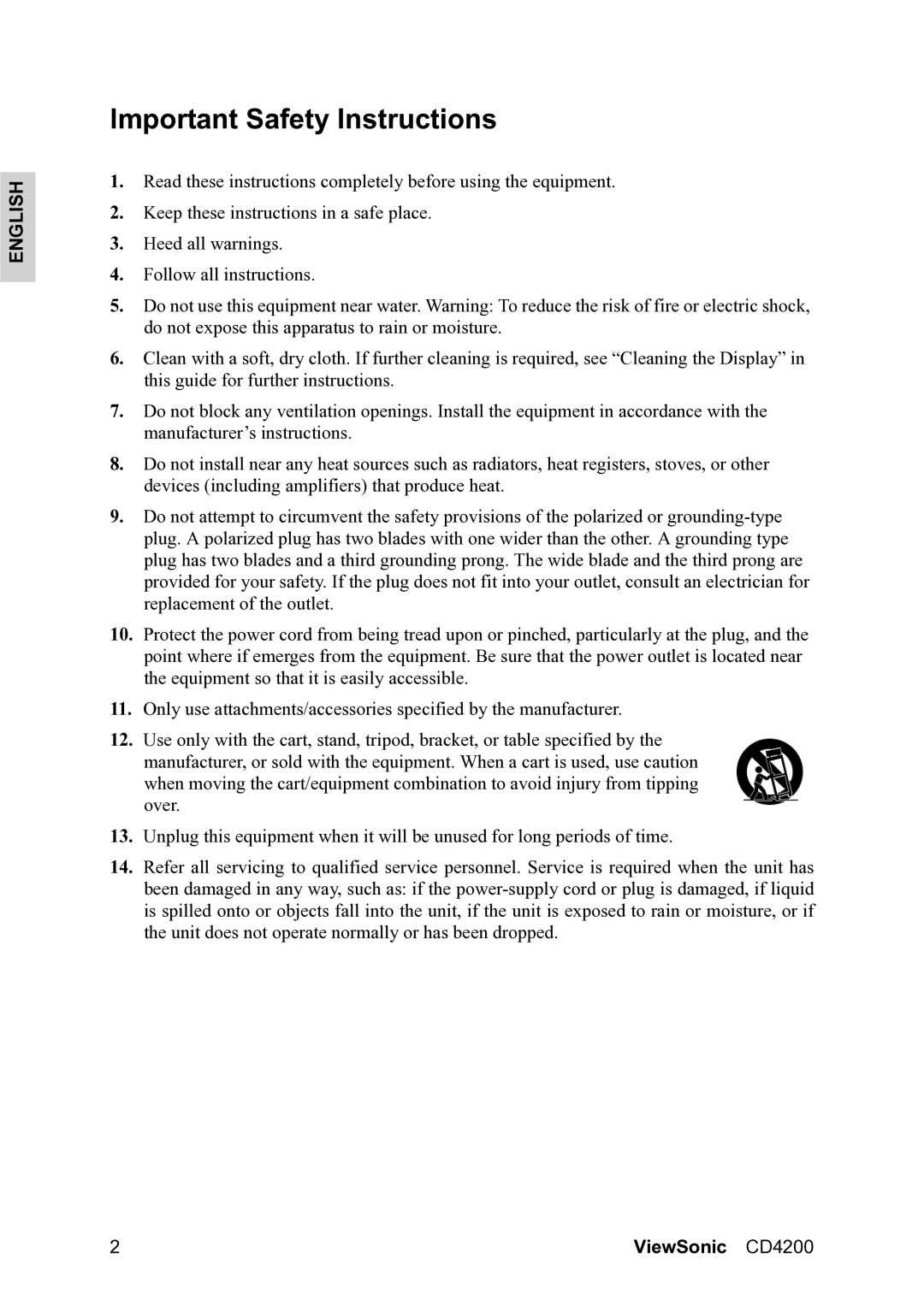 ViewSonic VS11778 manual Important Safety Instructions 