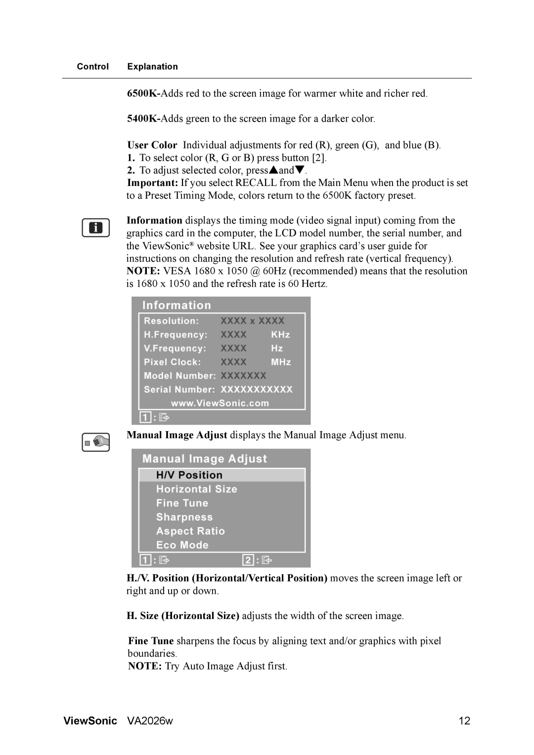 ViewSonic VS11802 warranty ViewSonic VA2026w 