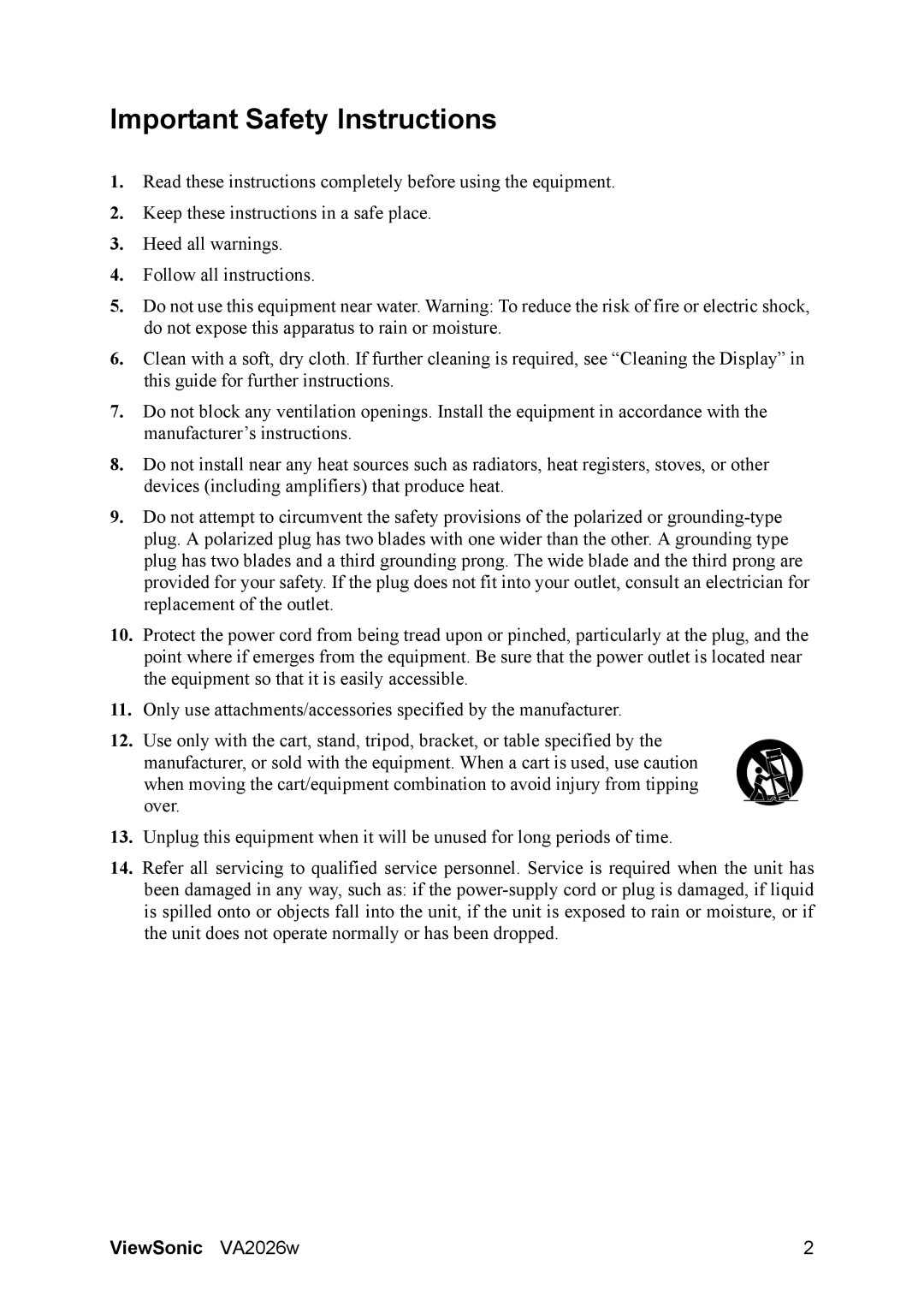 ViewSonic VS11802 warranty Important Safety Instructions 